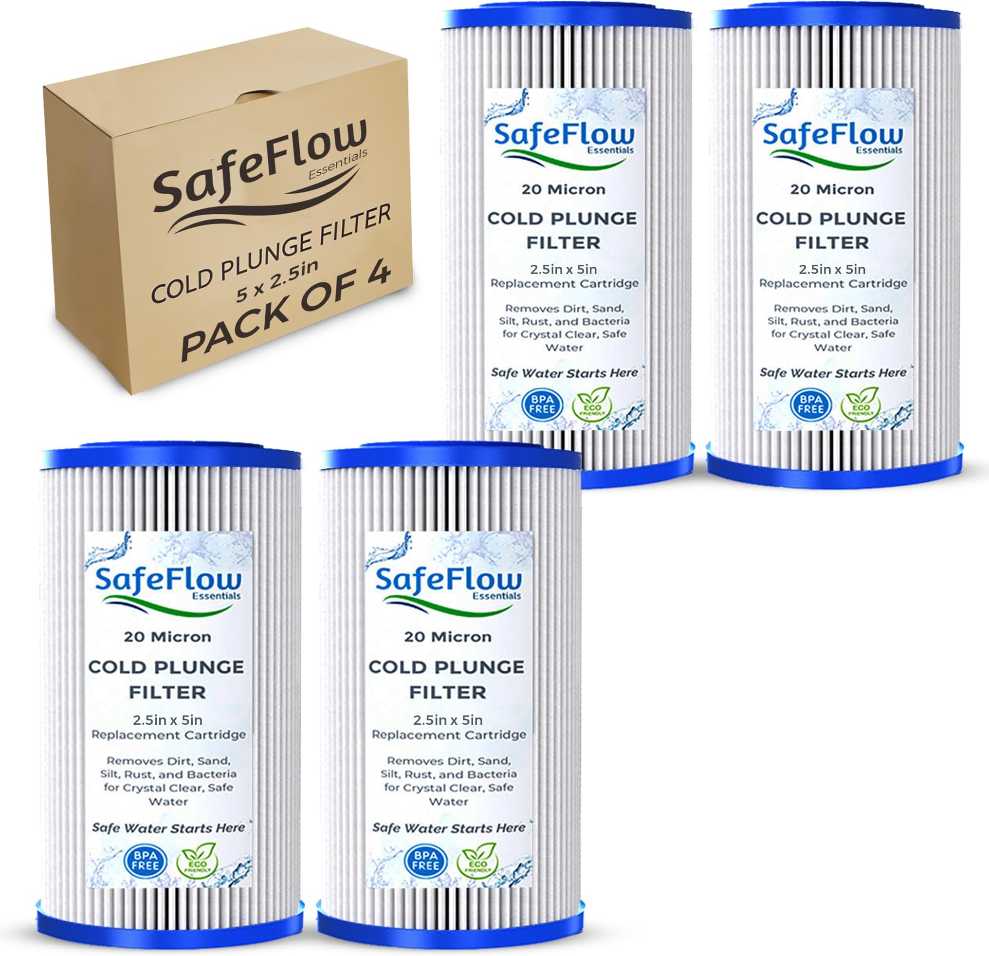 5" x 2.5" Cold Plunge Filter 20 Micron – Fits Ice Pod Cold Plunge Water Chiller, Cold Plunge Filters, Water Filter for Bath, and Under Kitchen Sink Systems (5 x 2.5in, 4, Count)