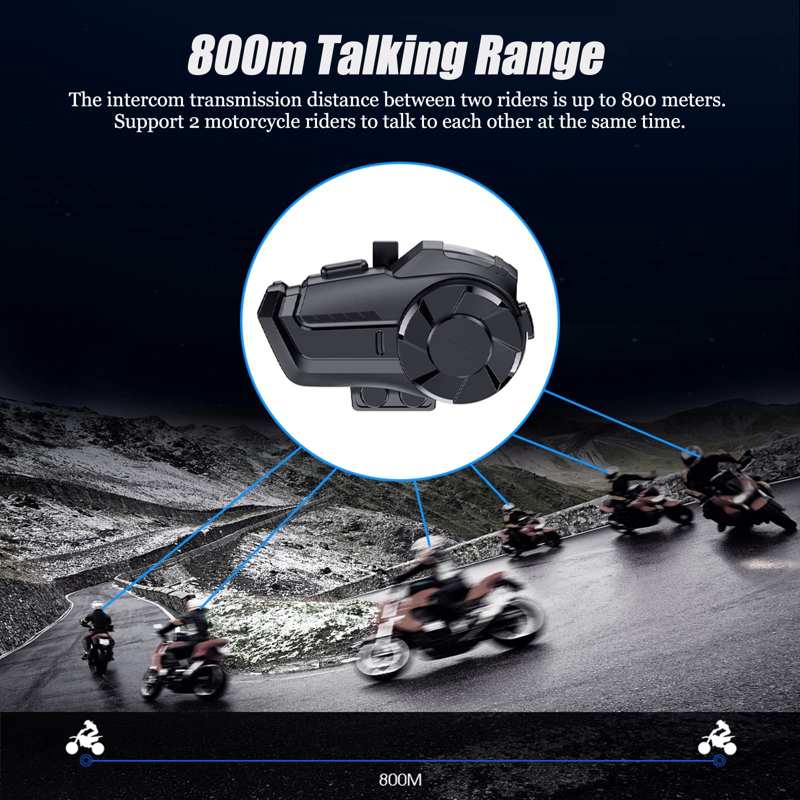 Karlak HY-1001 Interkom do kasku motocyklowego BT5.0, zestaw głośnomówiący, pełny dupleks, zasięg 800 m, IP65, wodoszczelny, pyłoszczelny, z mikrofonem, redukcja szumów CVC DSP