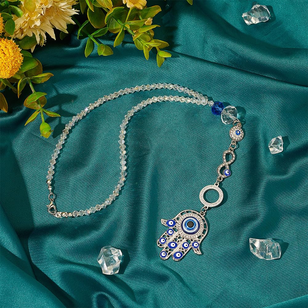 DELORIGIN Evil Eye Car Hanging Pendant Metal Hand with Evil Eye Charm Ornament Beaded Decor Good Luck Pendant for Car Rearview Mirror Keychain Window Car Door Balcony - Image 4