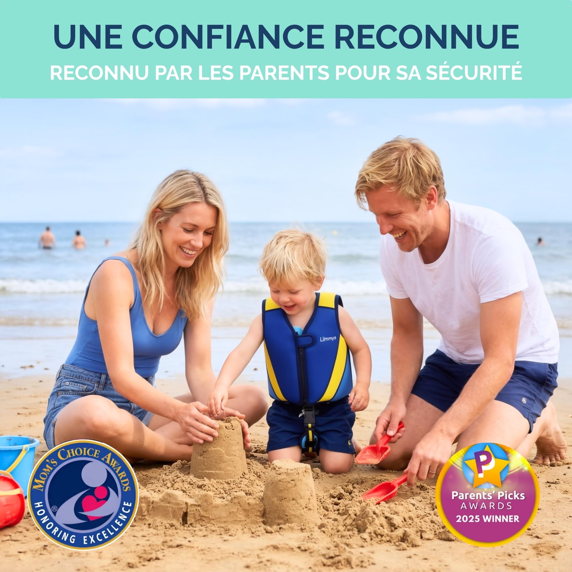Limmys Gilet de Natation Enfants Aide Flottaison Réglable 8 Panneaux Néoprène Doux CE