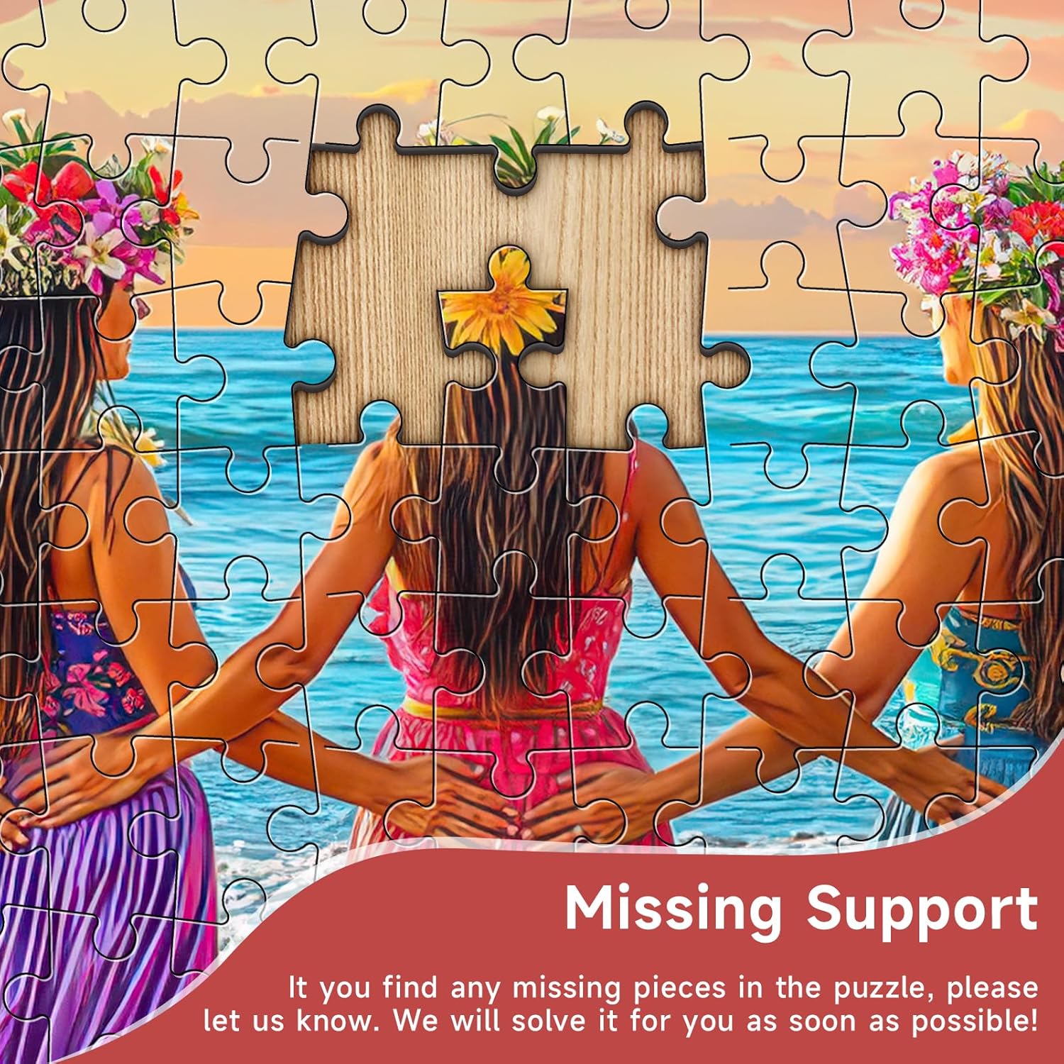 Hawaiian Hula Dancers Sunset 1000 Piece Jigsaw Puzzle for Adults - Tropical Beach Scene with Poster & Lettered Back, 28"x20" Panoramic HD Quality, Unique Gift for Travel & Nature Lovers