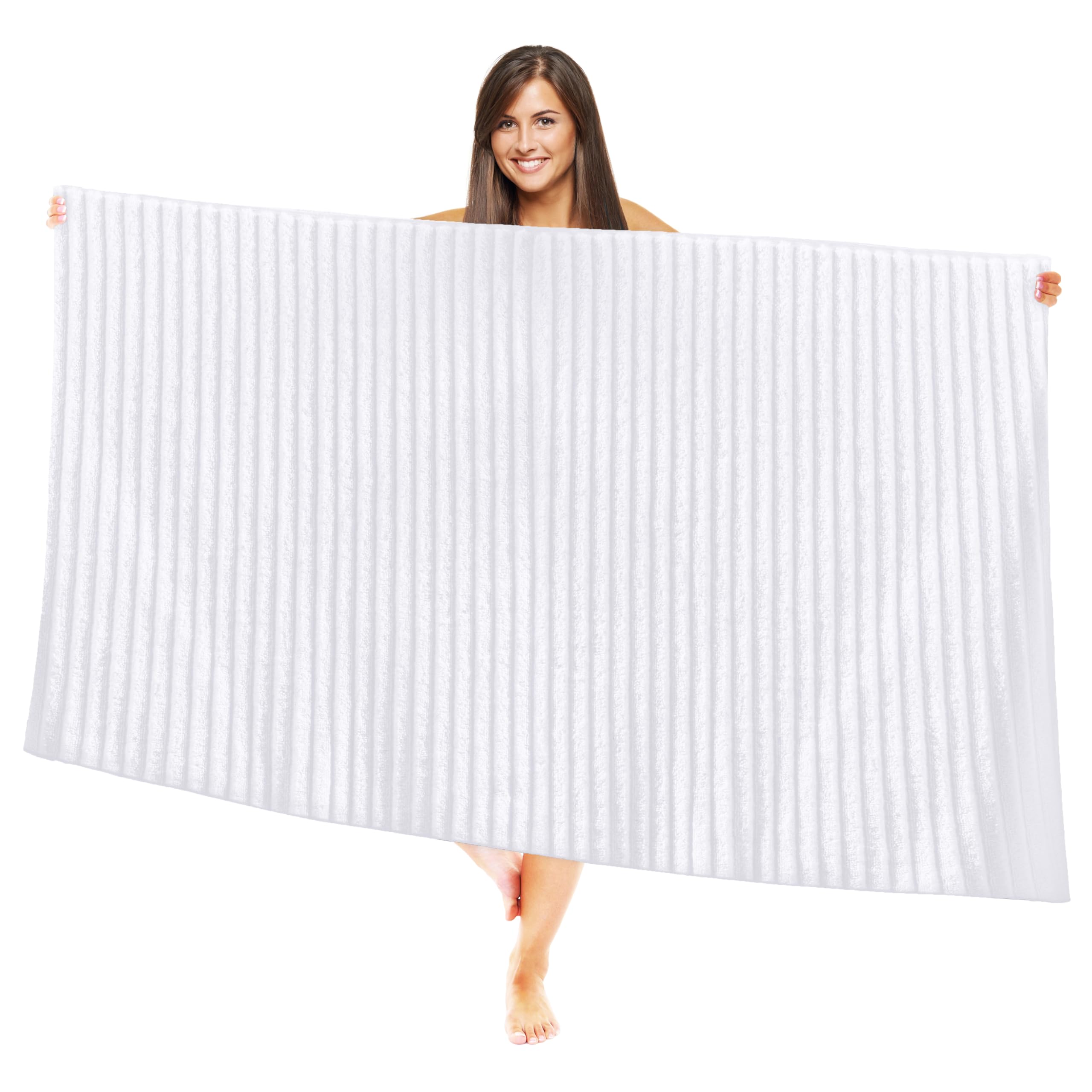 Elegant Comfort 100% Turkish Cotton Corduroy Ribbed Luxury Jumbo Bath Towel Ultra Soft - 35 x 70 Inch - Luxury Spa Premium Hotel Quality Highly Absorbent and Quick Dry Large Bath Towel, White