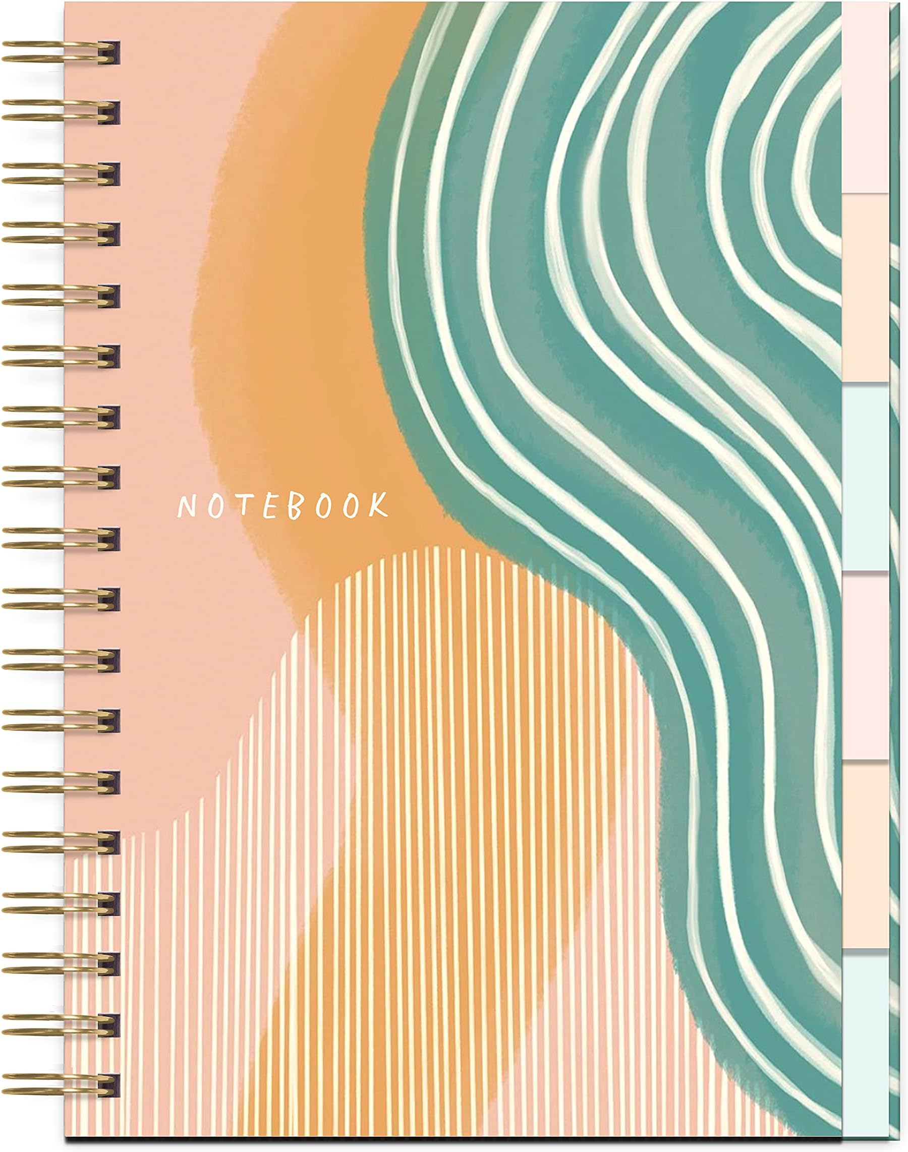 Studio Oh! Edith Notebook, 6.8" x 9.3" Hardcover Cute Daily Journal for Work, School, Spiral Binding, Tabs, 6 Color Coded Sections, 192 Pages, Lined, Dotted, Graph, 100 GSM Paper Weight, Water's Edge