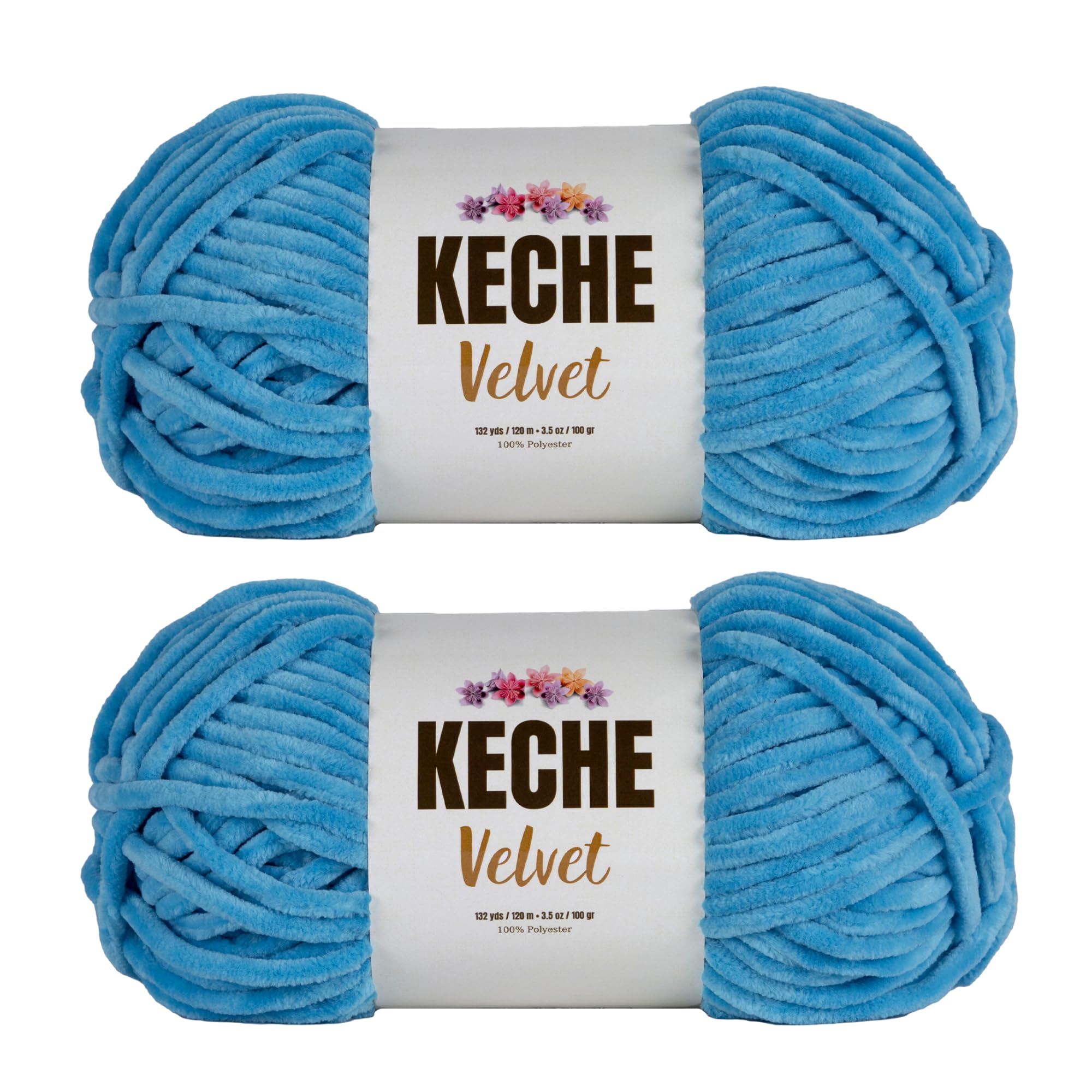 Keche Velvet Yarn for Crocheting, Soft Chenille Bulky Baby Blanket Amigurumi Yarn 2x100 gr (2x132 yds) (2 Skeins) (Turquoise)