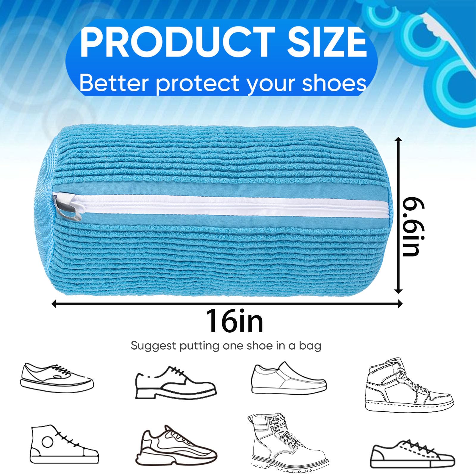 AMZDAMAI 2PCS Polyester Shoe Washing Machine Bags, Blue, 11.25L, Zippered with Water Flow Holes, Ideal for Shoes, Laundry Bags