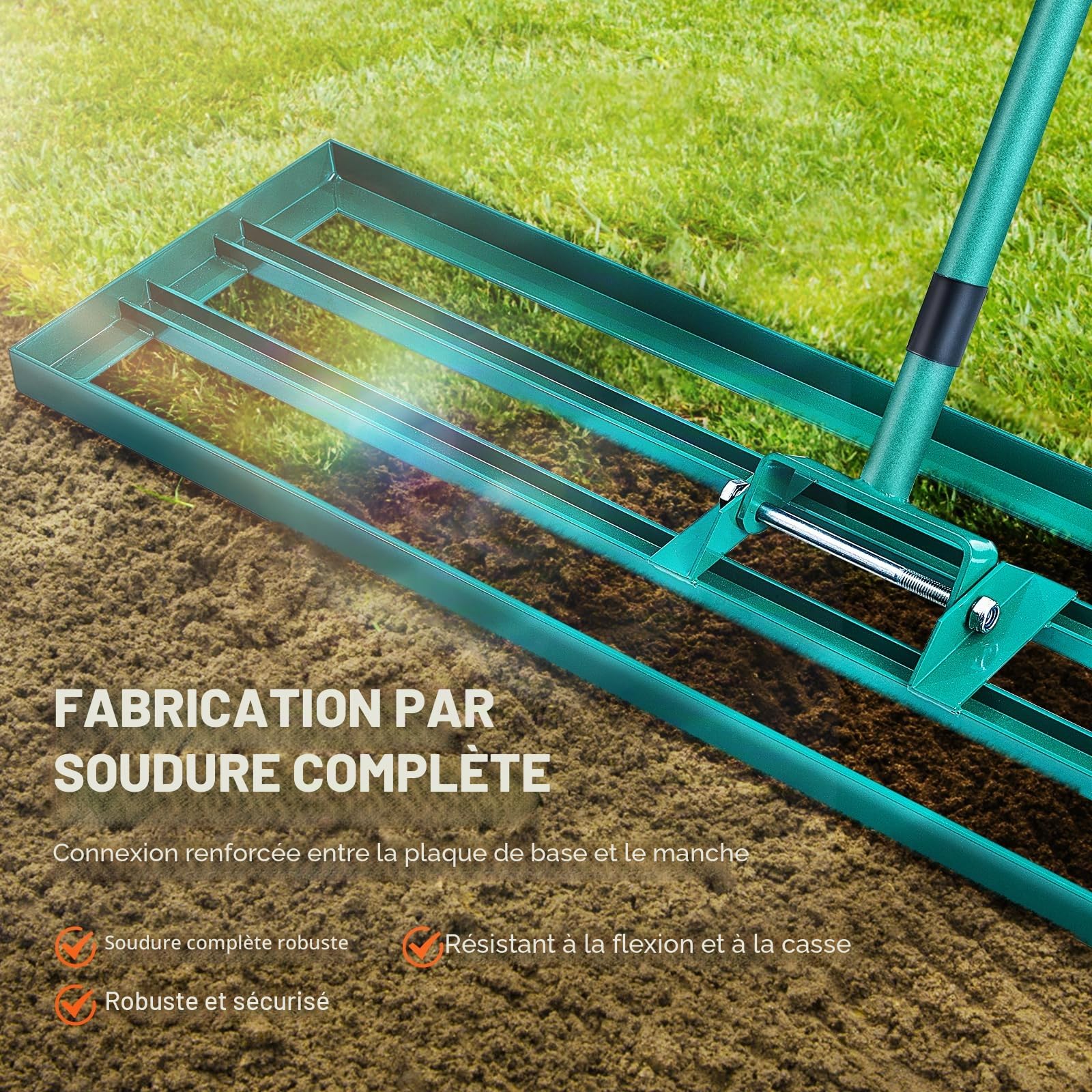 VEVOR Râteau de Nivellement de Pelouse 914x254 mm Raclette à Gazon Manche en Acier 1981 mm Plaque de Base Alliage Aluminium Râteau Niveleur de Pelouse Robuste pour Terrain Cour de Golf Jardin Champs