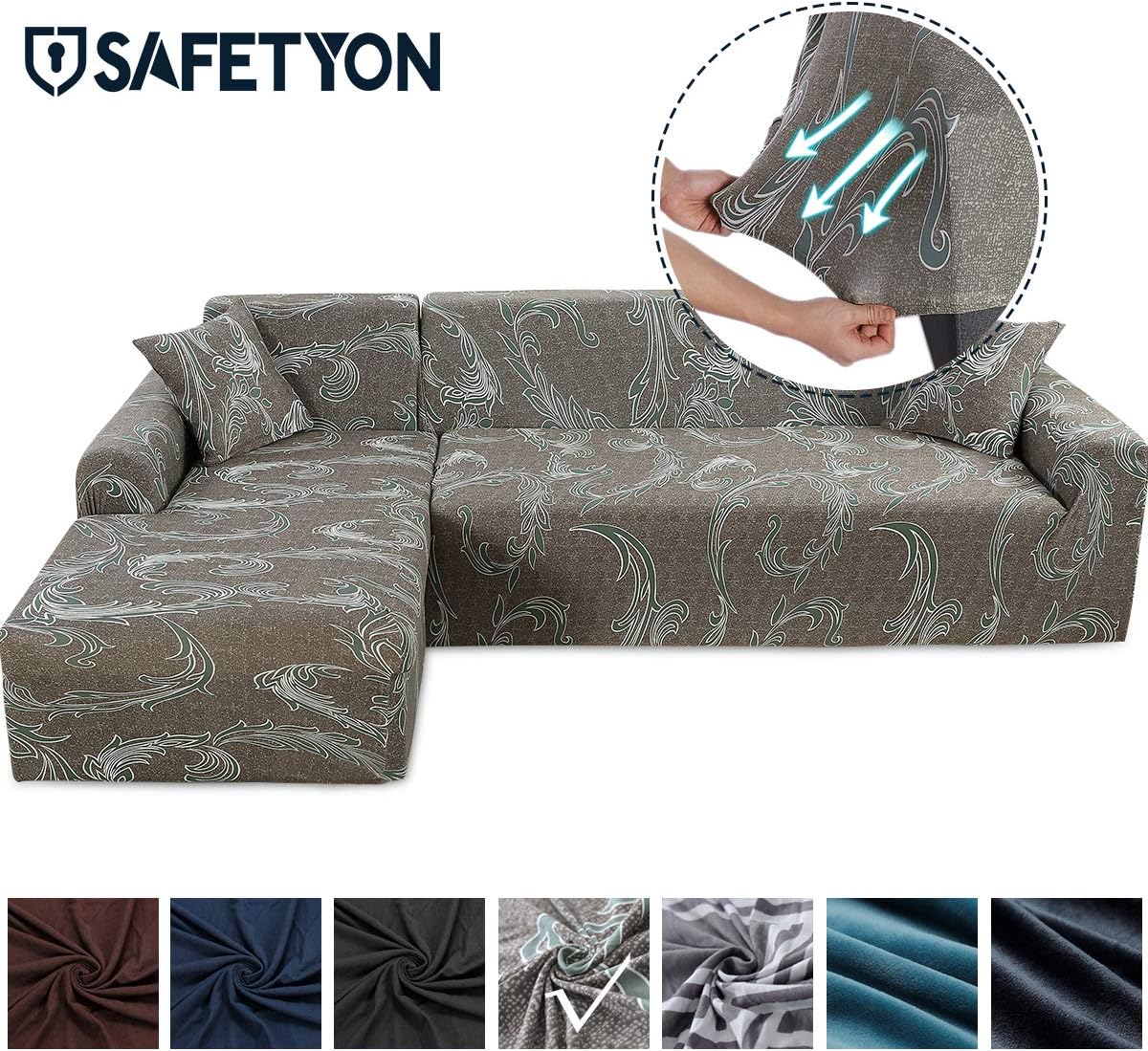 Sand Sofa Slipcover Elastic Sofa Cover Sets L Shape Stretch Furniture Cover Pet Dog Sectional/Corner Couch Covers Thin Velvet L-Type Flexible Sofa Cover 3-seat +3 seat (Taupe)