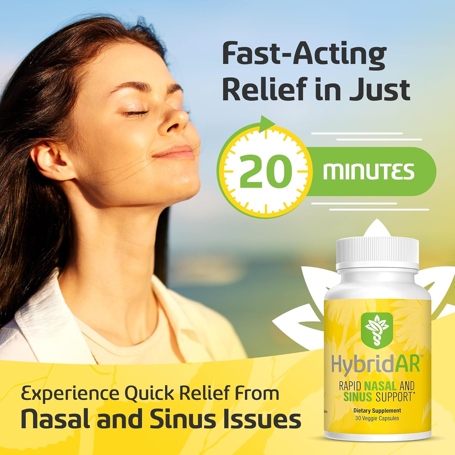 HybridAR Rapid Sinus Relief and Calm – Fast Acting Non-Drowsy Sinus Support and Medicine - Natural Decongestants for Adults with Antihistamine, Quercetin, and Butterbur for Allergies - 30 Capsules - Image 3