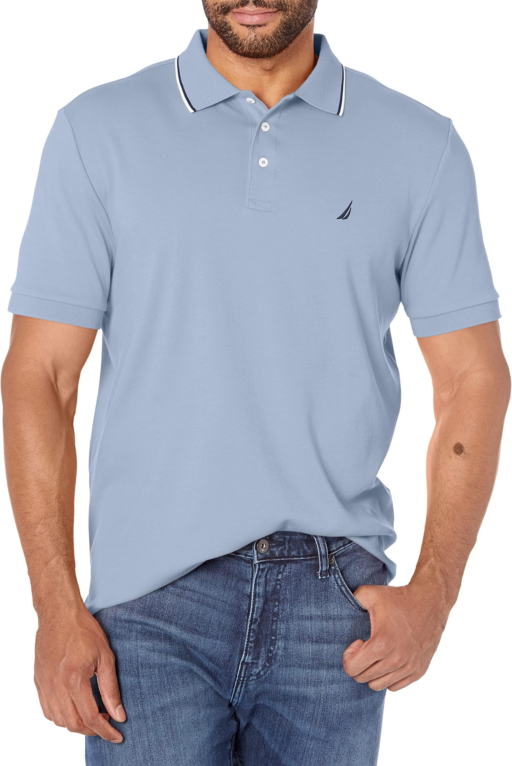 Men's Classic Fit Short Sleeve Dual Tipped Collar Polo Shirt