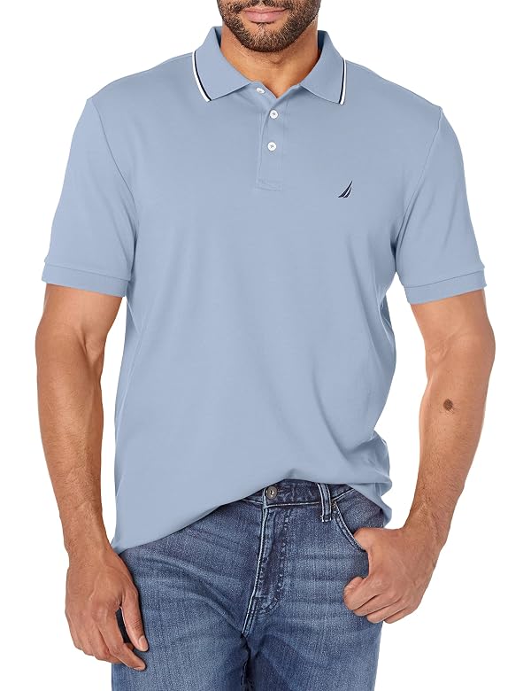 Nautica Men's Big-Tall Classic Fit Short Sleeve Solid Tipped Collar Soft Polo Shirt Shirt, Lake City Blue, 6X Big by Nautica - Used condition - US$18.75