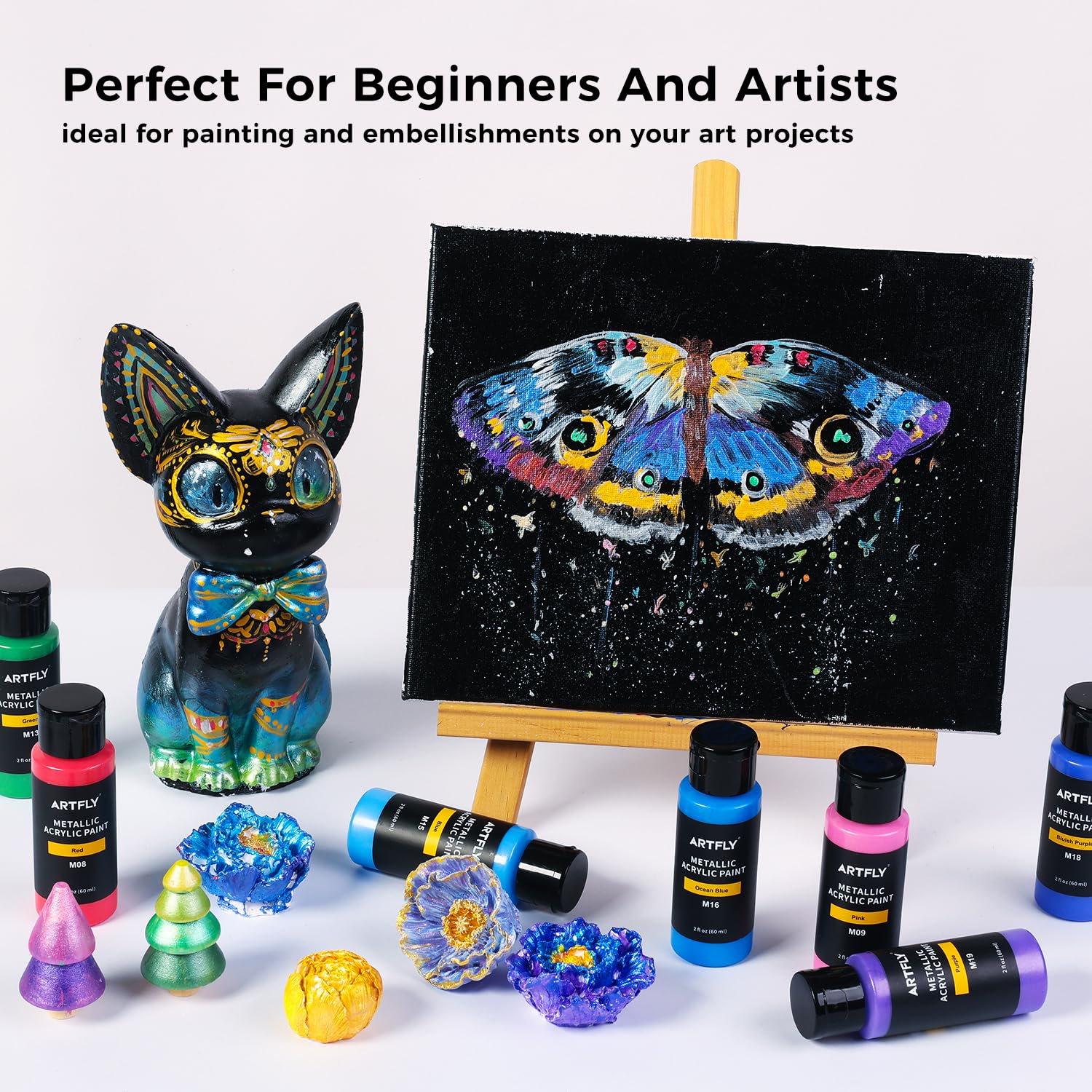 Shuttle Art Metallic acrylverf (60 ml), 30 metallic kleuren voor kunstenaars, niet giftig, met 10 penselen, 1 palet, bestand tegen vervagen Shuttle Art Metallic acrylverf (60 ml), 30 metallic kleuren voor kunstenaars, niet giftig, met 10 penselen, 1 palet, bestand tegen vervagen