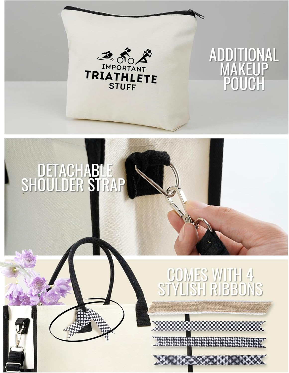 InnoBeta Triathlon Gifts for Women, Triathlon Tote Bag with Top Zipper Closure and Shoulder Strap