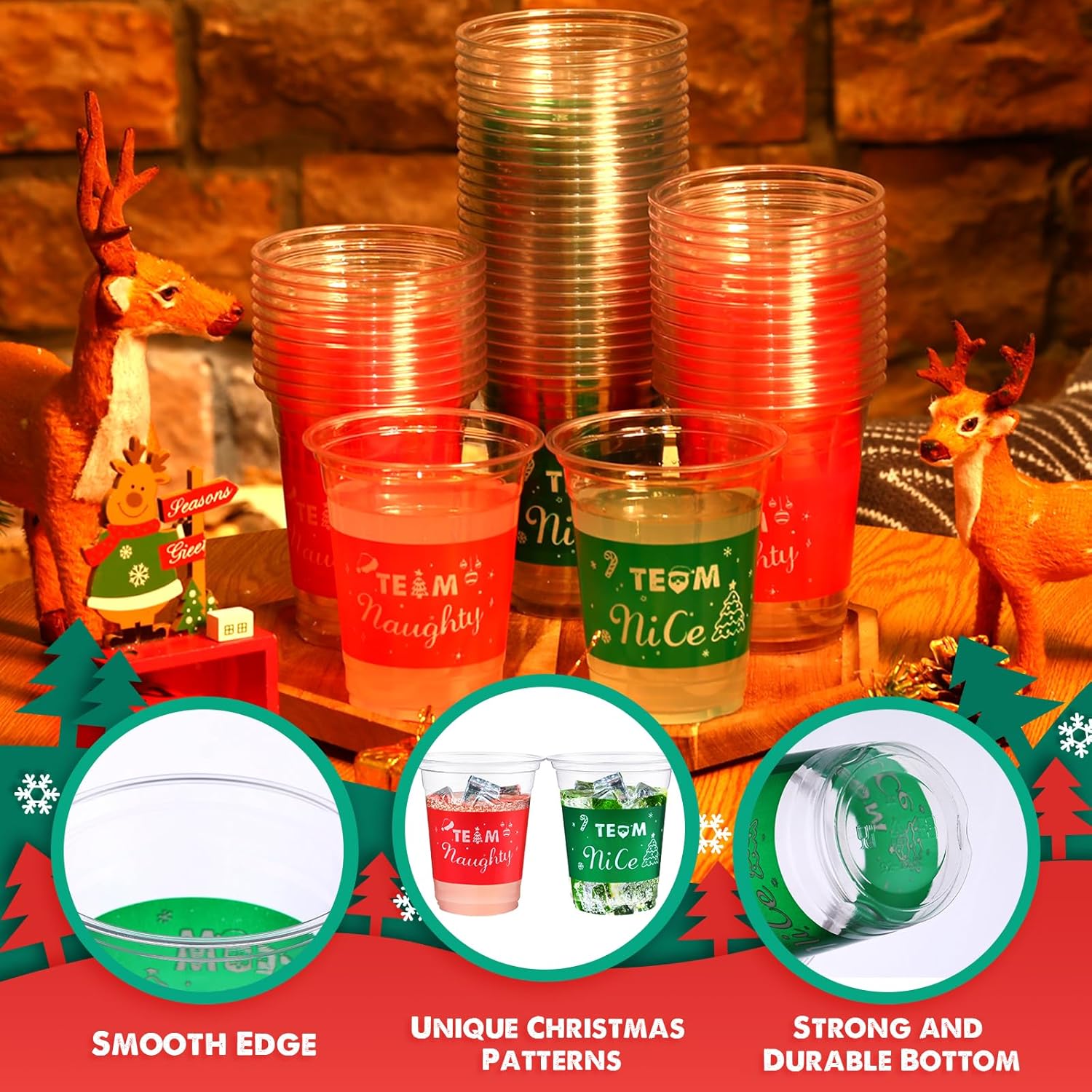 Rtteri 24 Pcs 12 oz Christmas Team Naughty or Nice Plastic Cups Disposable Xmas Cups for Xmas Party Decorations Supplies Beer, Drinks, Snacks - Image 3
