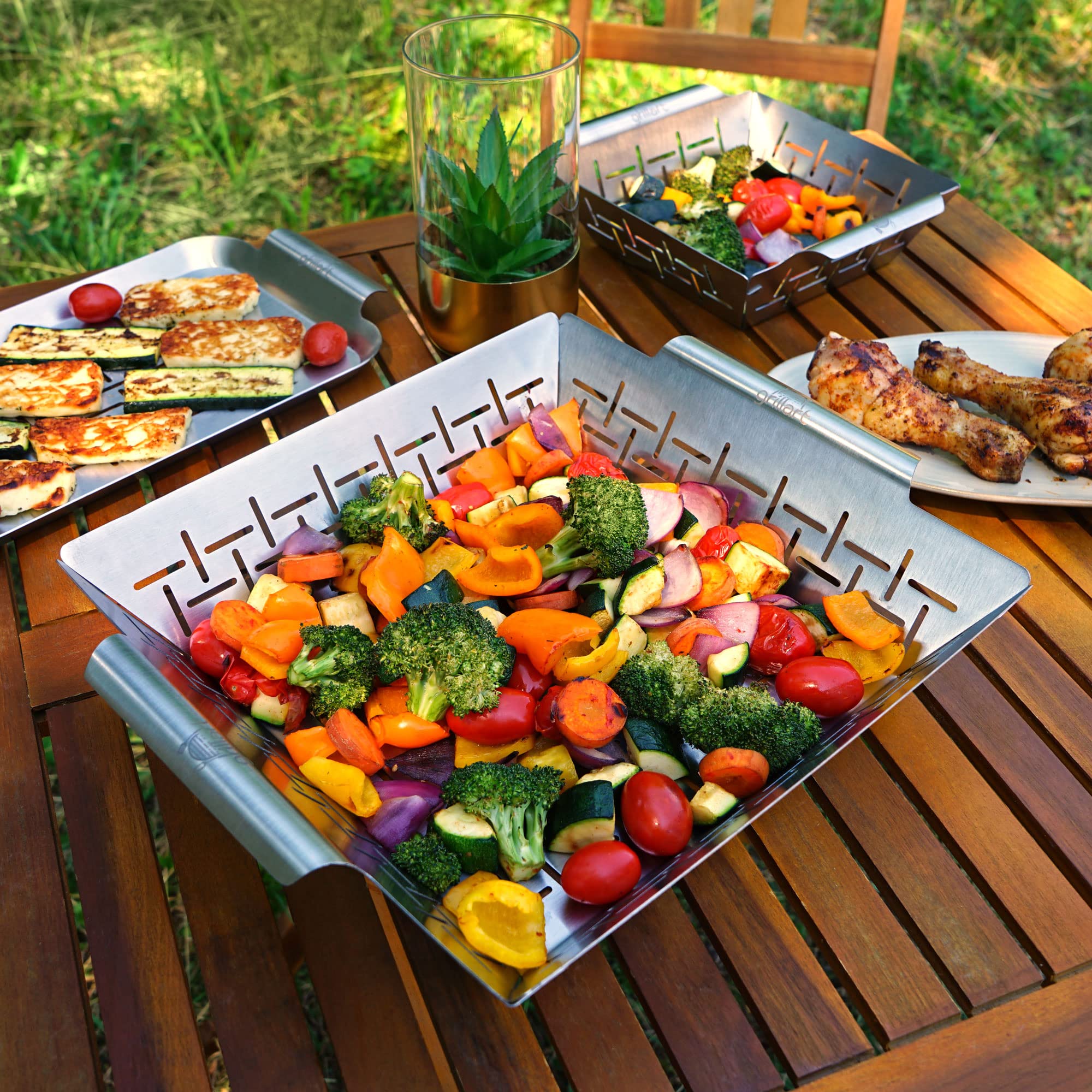 grillart® Premium XL - Cestino per barbecue in acciaio inox, utilizzabile come cestino per verdure, per pesce e griglia; utilizzabile universalmente e particolarmente durevole per il barbecue,