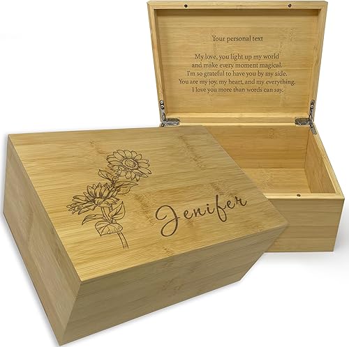 Miniatura 28 de Caja de madera grabada personalizada grande – Caja de recuerdo de madera de acacia con mensaje oculto personalizado, cajas de memoria de nogal para