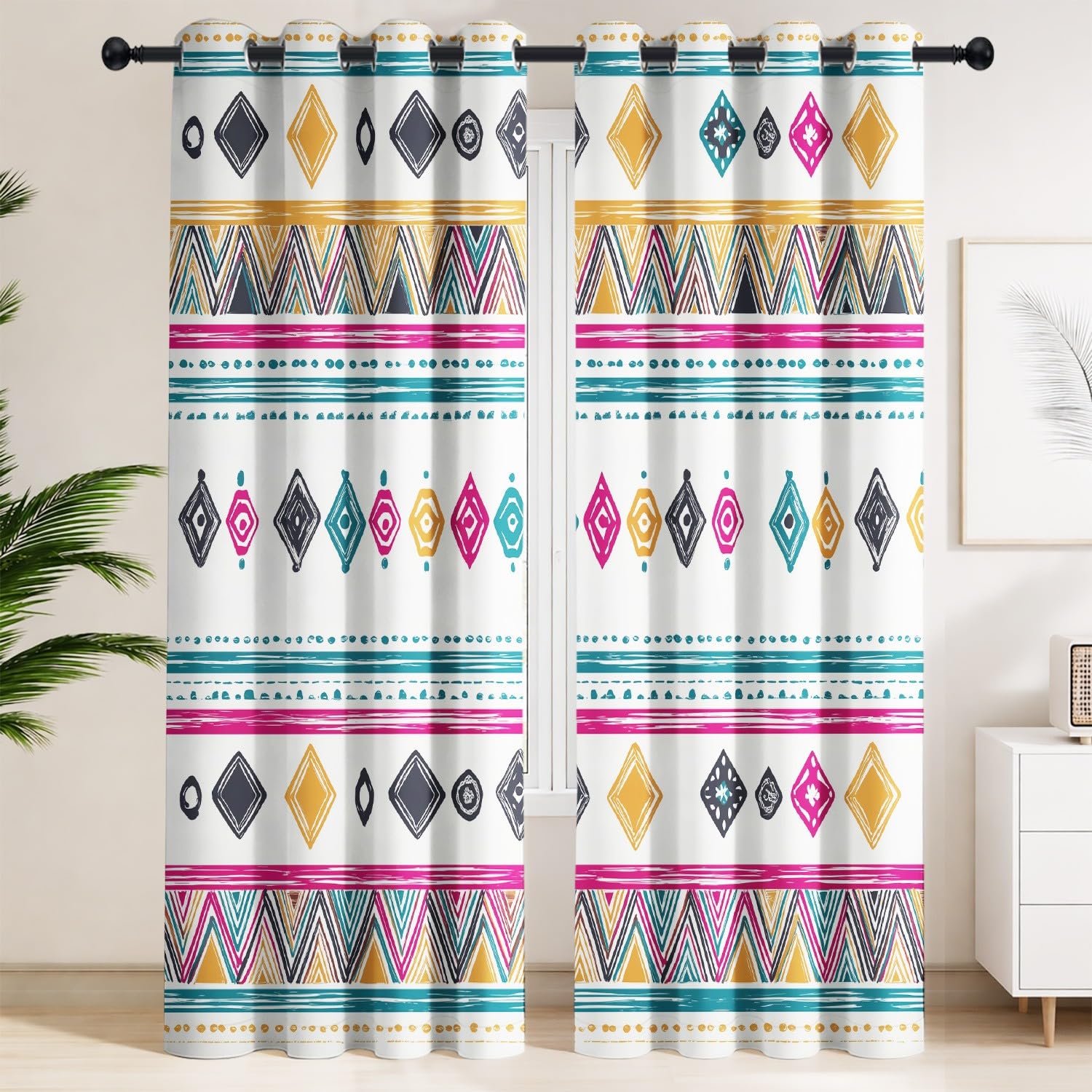 Rideau ethnique tribal bohème pour ambiance chaleureuse salon