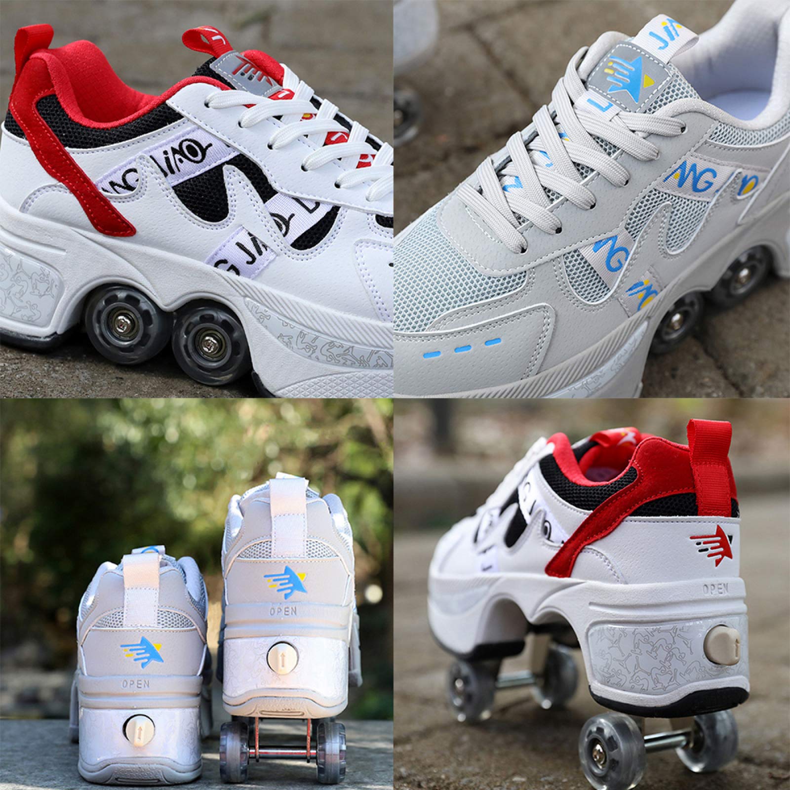 Rollschuhe Damen, Unisex-Schuhe mit Räder, Rollschuhe für Erwachsene, Sport, Outdoor, technische Skateboarding-Schuhe, Wanderschuhe, weiß-EU40