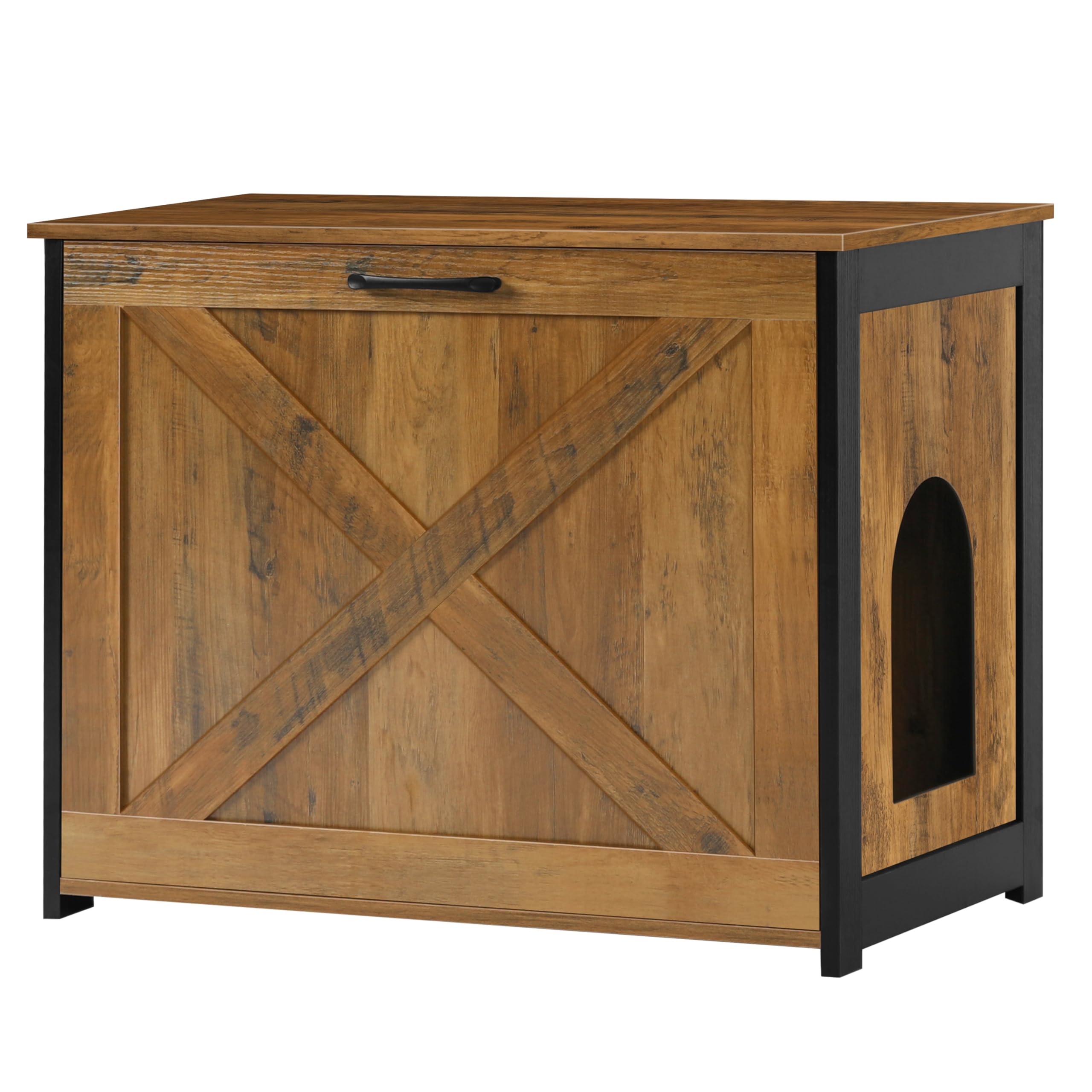 Dwanton Cat Litter Box Furniture Hidden, Cat Litter Box Enclosure, Reversible Entrance Can Be on Left or Right Side, Indoor Cabinet, Wooden Washroom, End Table, Nightstand, Warm Brown, 27.6" L