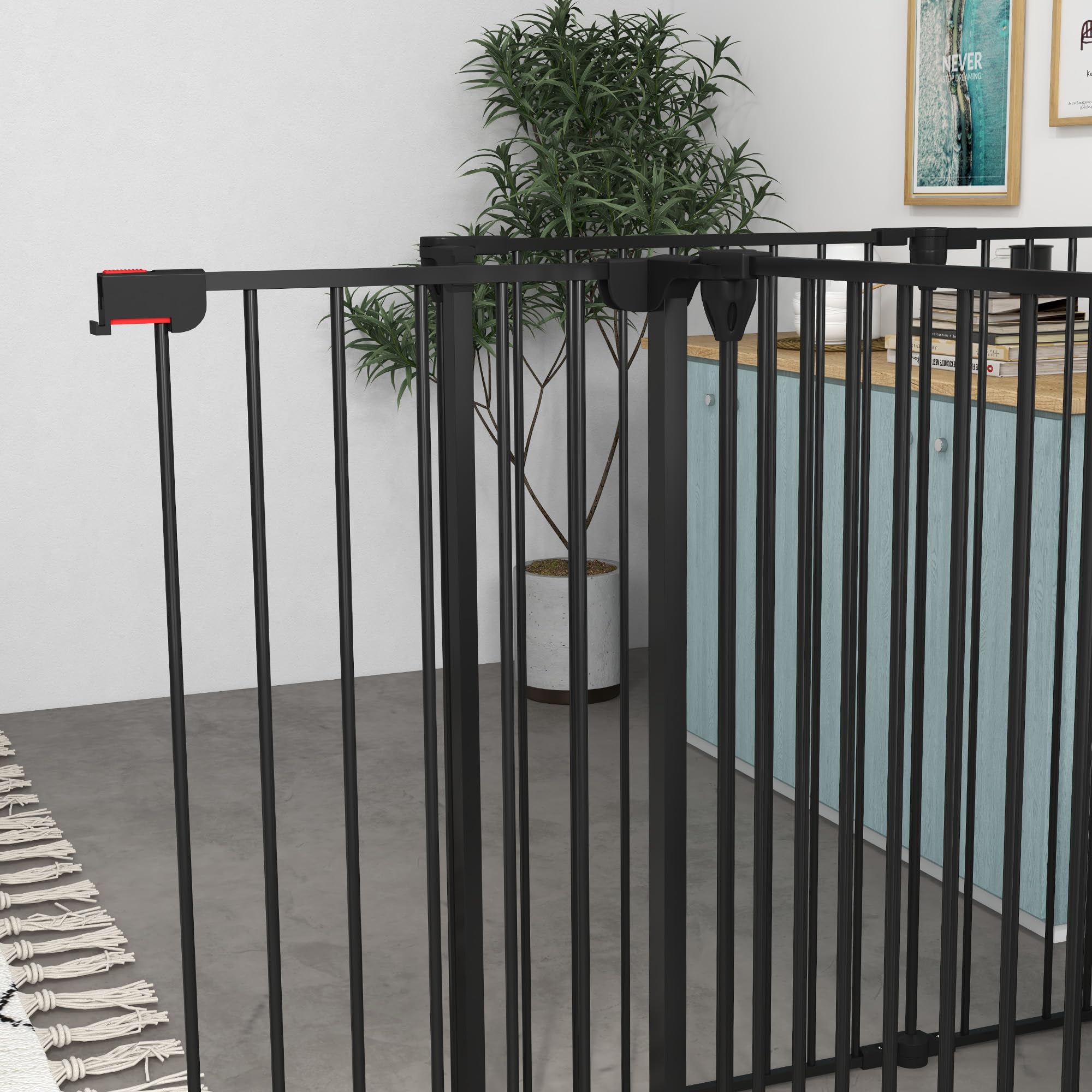 PawHut Cancellino per Cani Taglia Media Pieghevole con Doppia Chiusura di Sicurezza, Cancelletto di Sicurezza Modulabile in Metallo e Plastica, 123x102x100 cm, Nero
