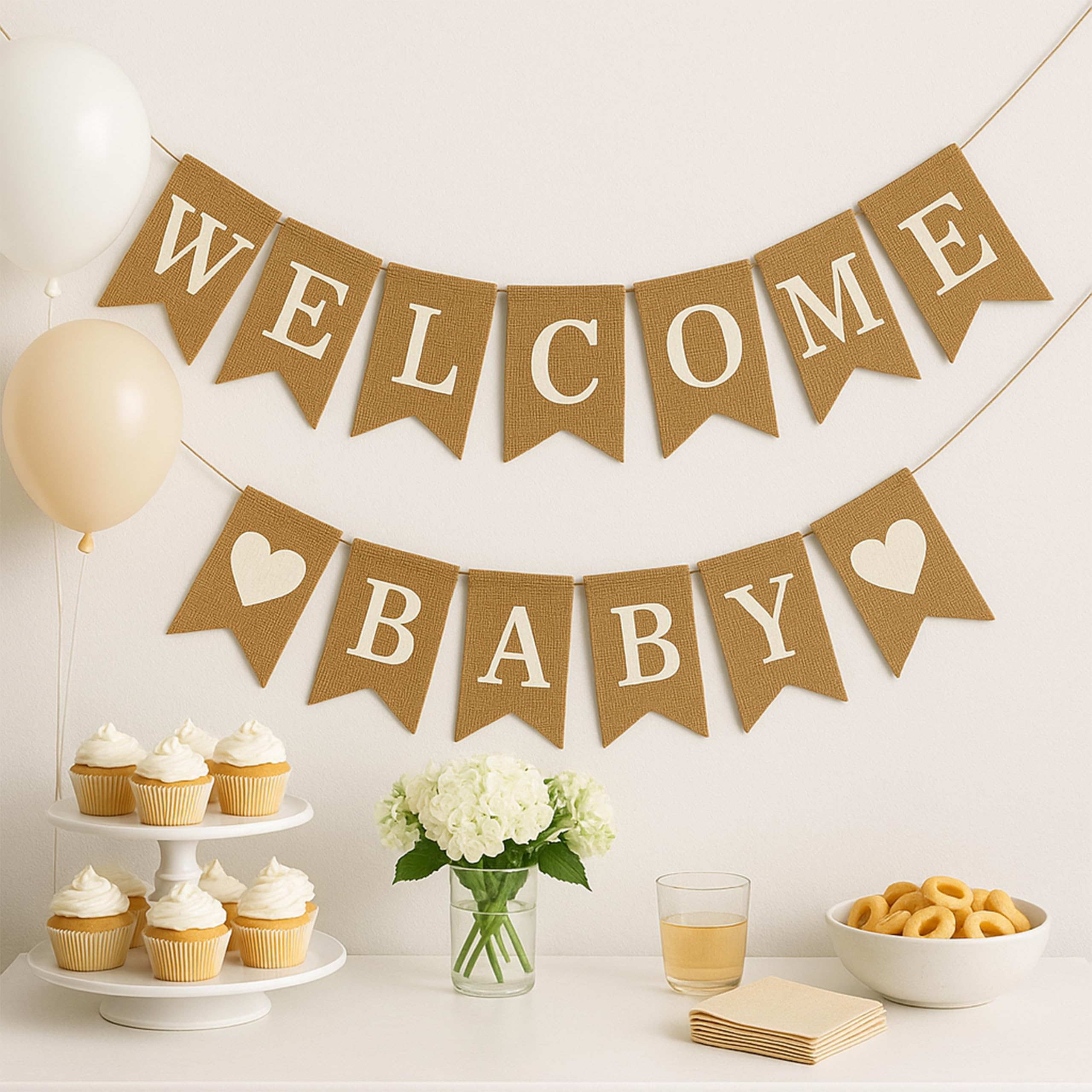 Welcome Baby Burlap Banner for Baby Shower Decorations and Gender Reveal Party