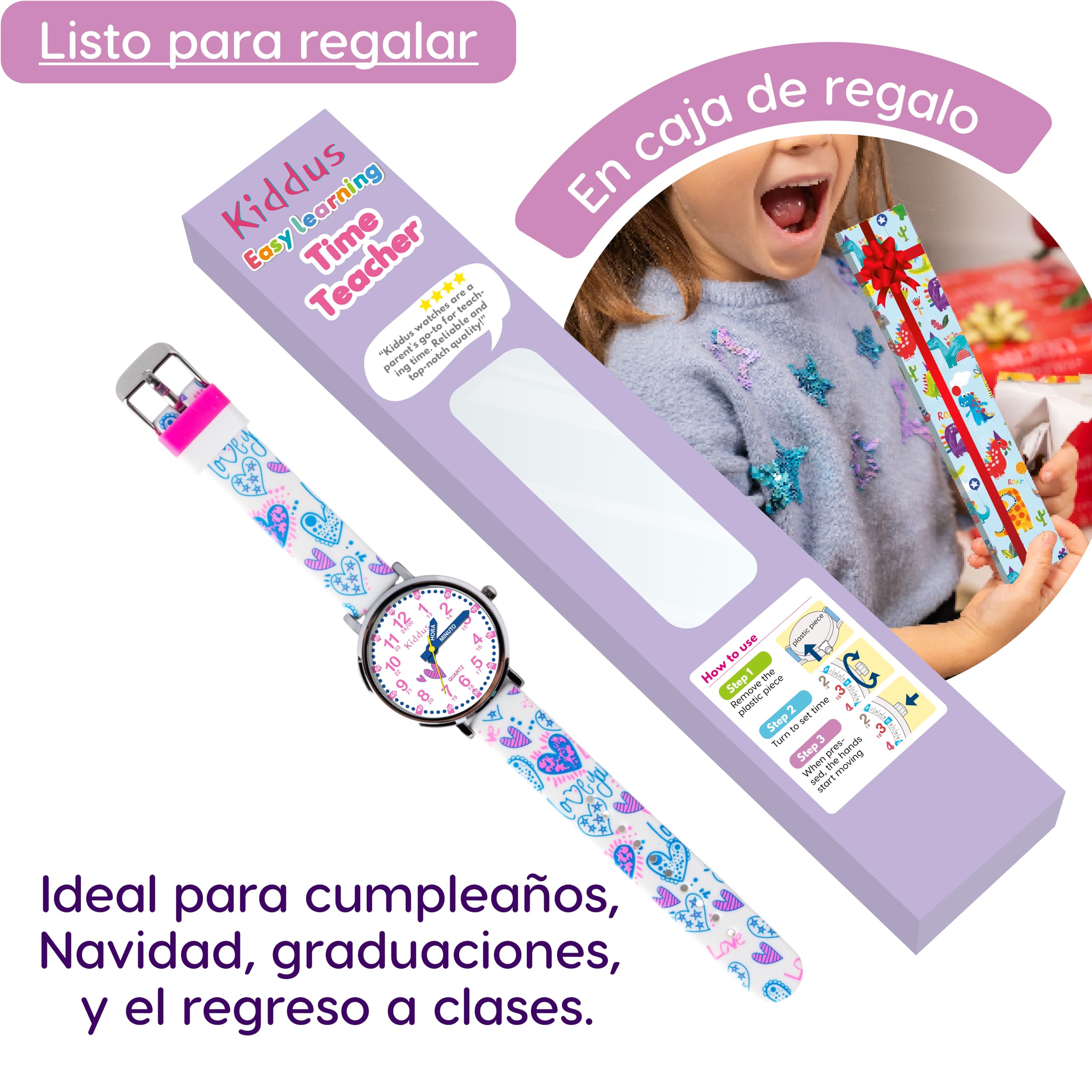 Kiddus Orologio Educativo per Bambino e Bambina dai 5 ai 10 Anni, Impermeabile 5ATM, Orologio Analogico Didattico per Imparare l'Ora, Movimento Giapponese