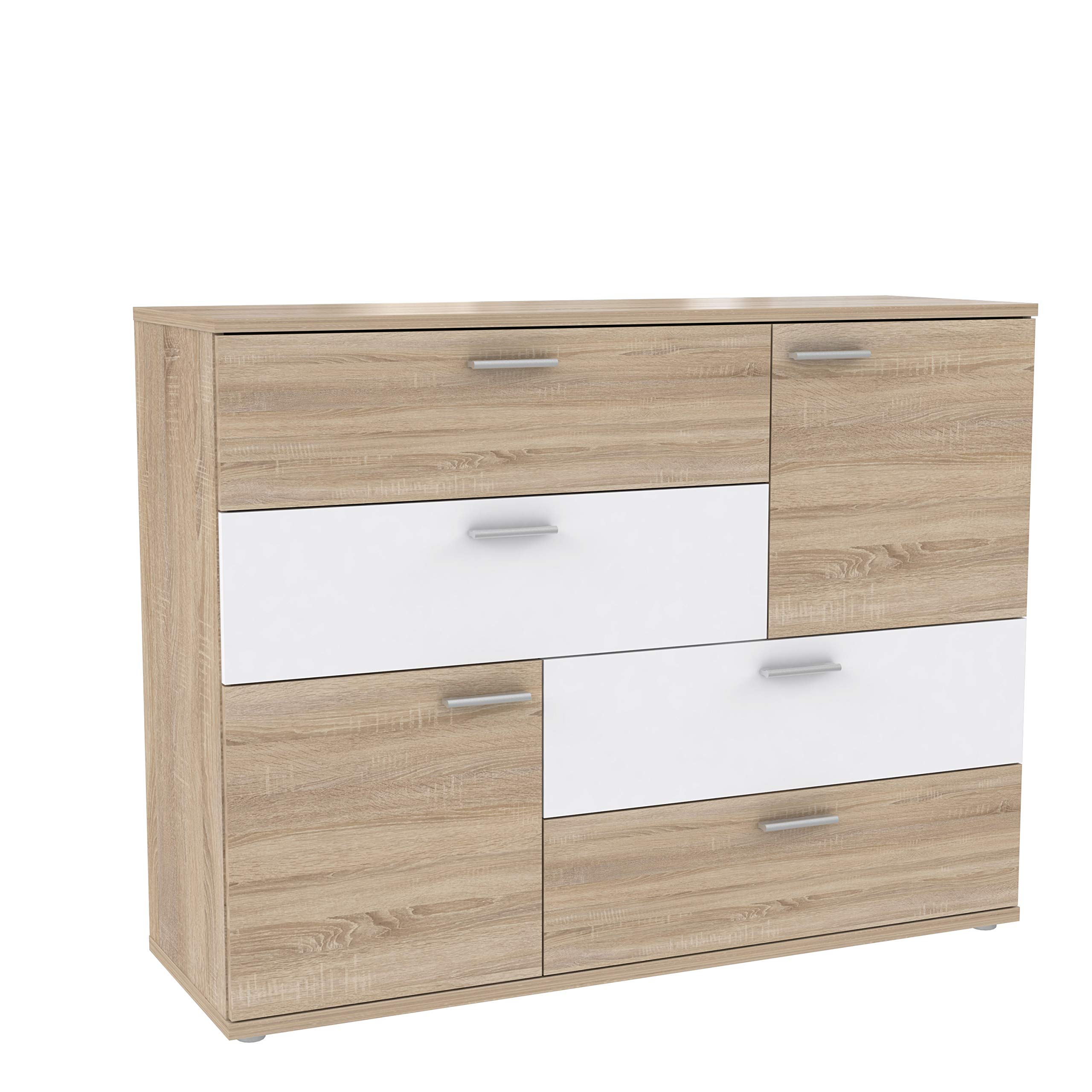 AVANTI TRENDSTORE - Fadia - Comò con 2 ante e 4 cassetti in legno trucciolato, disponibile in due colorazioni. Misura LAP 124,9x95,9x41,3 cm (quercia Sonoma/bianco)