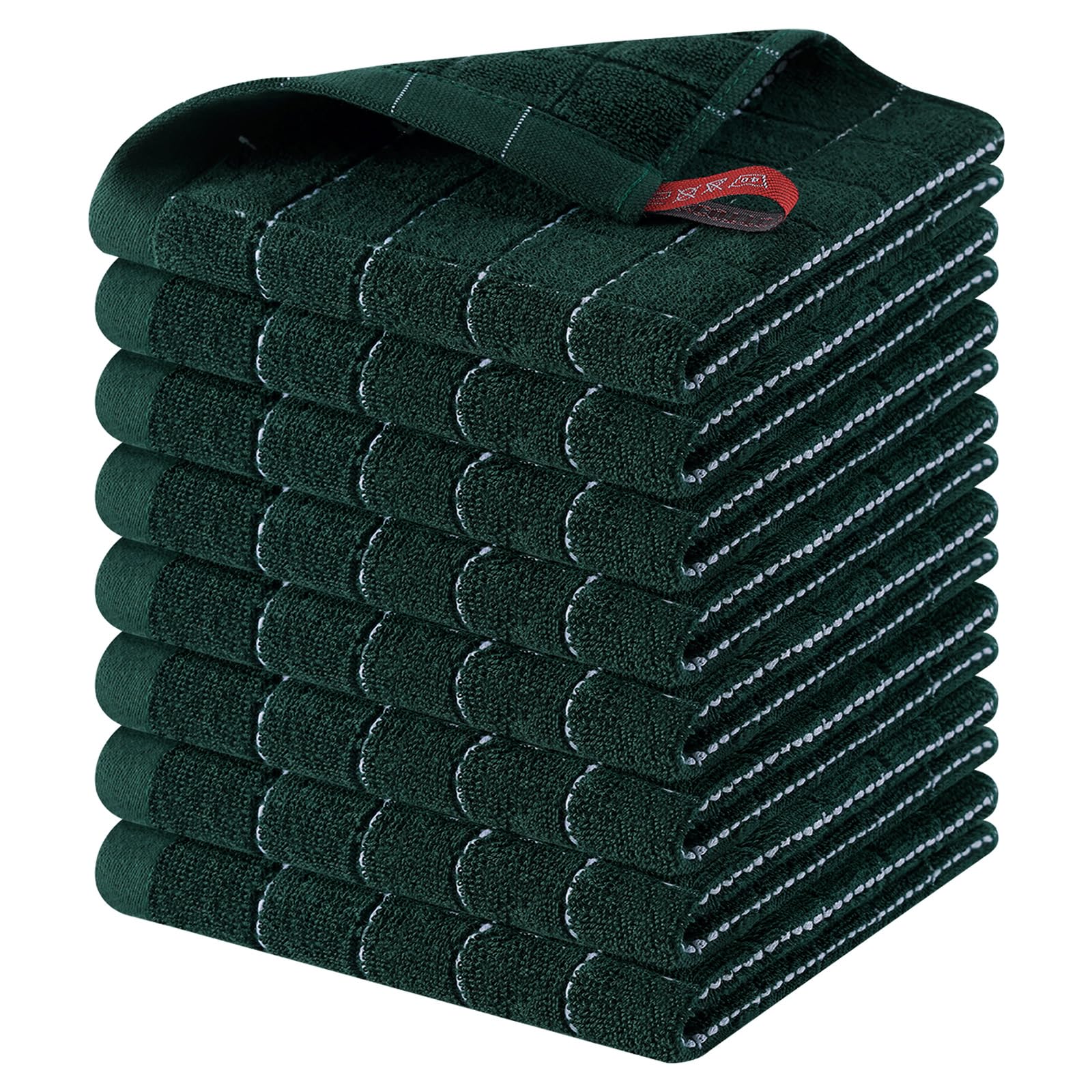 Homaxy 100% Cotton Terry Kitchen Dish Cloths, 8 Pack, Blackish Green | Ultra Soft and Absorbent, Suitable for Drying and Washing Dishes