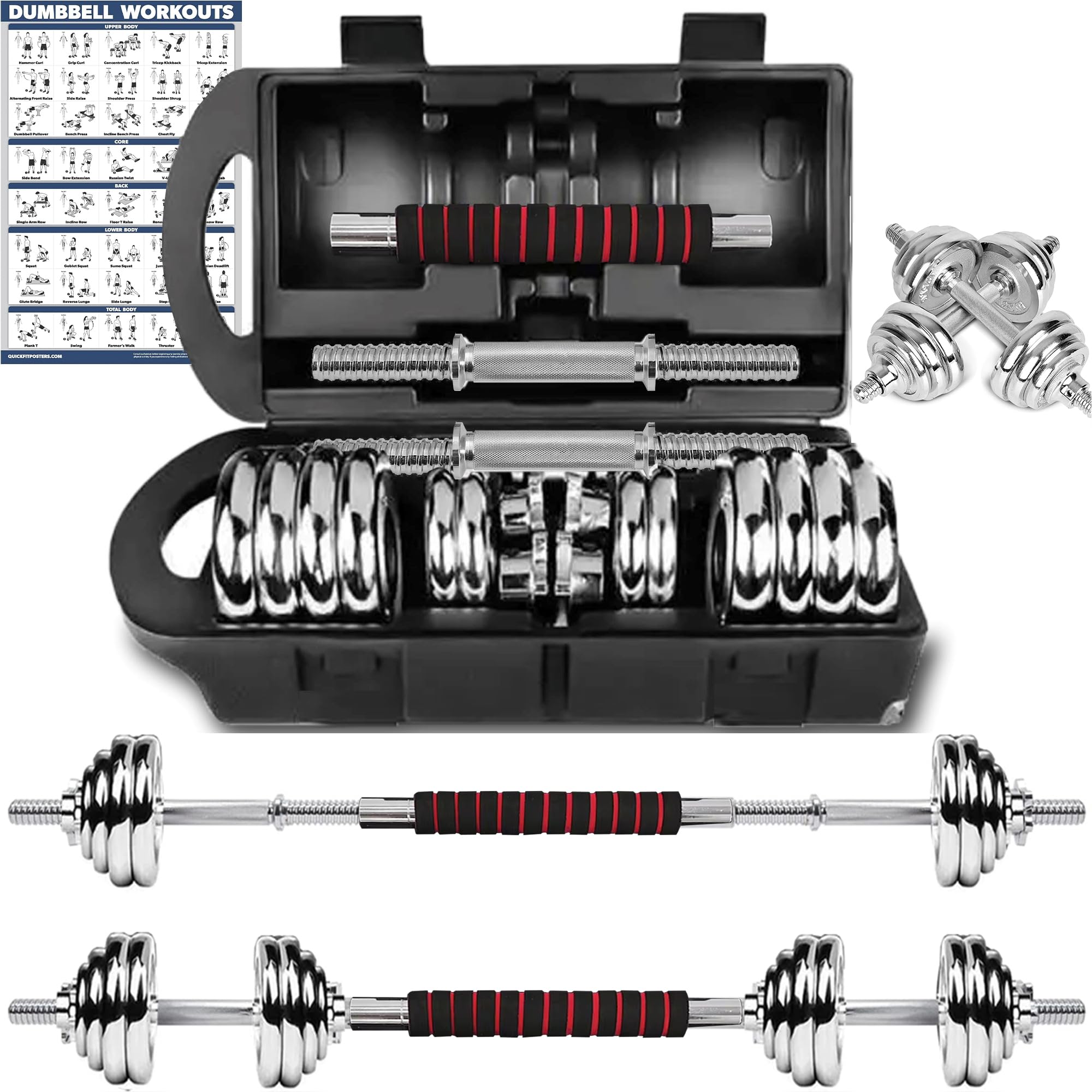 20kg Cast Iron Adjustable Dumbbell Set - Dumbbell and Barbell Compact Fitness Weight Set, Cast Iron Plate with Steel Handle for Bodybuilding Fitness Weight Lifting Training Home Gym