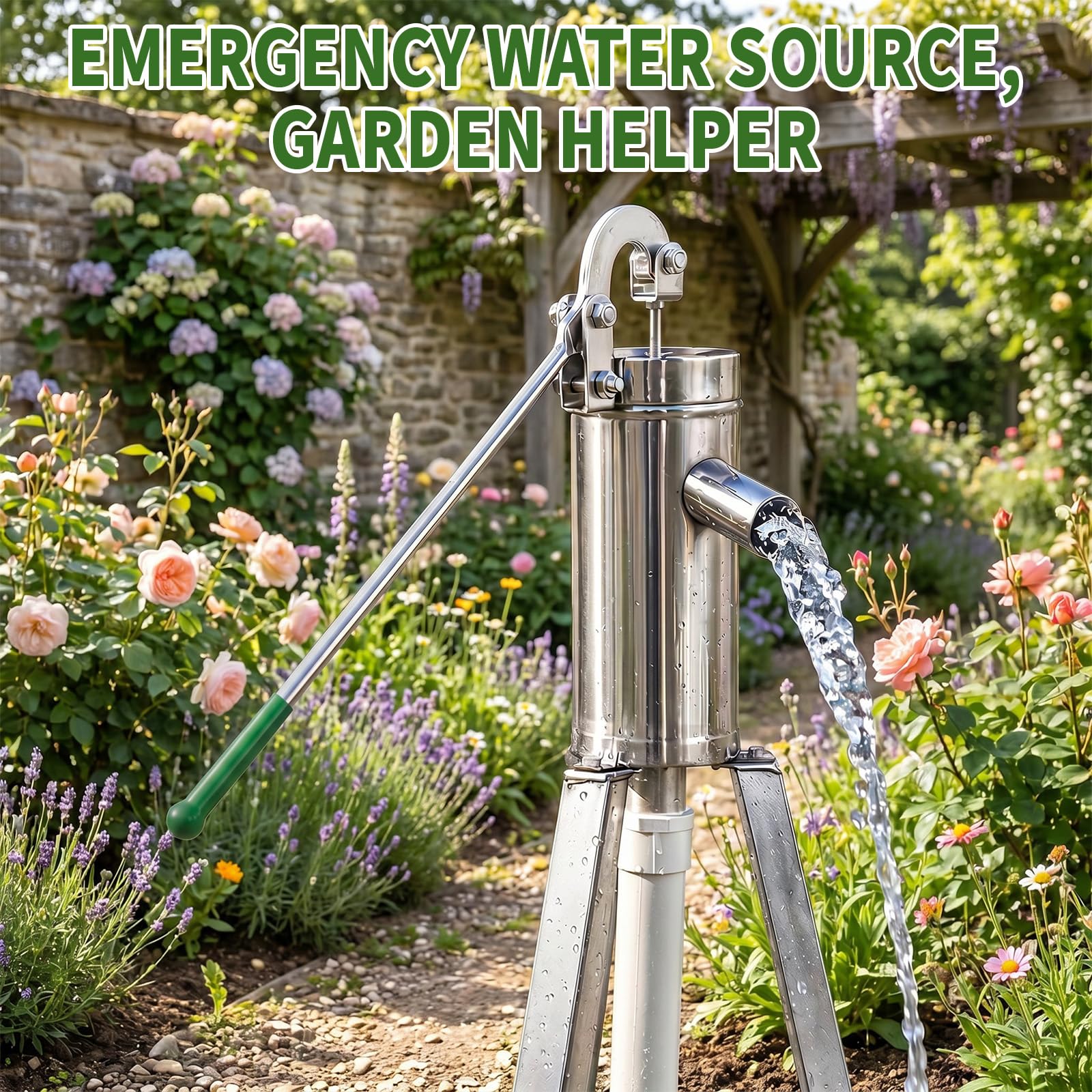 Pompe à eau pivotante en acier inoxydable - Pompe d'aspiration manuelle pour eaux souterraines jusqu'à 8 m de profondeur - Poignée antidérapante - Pompe à eau manuelle de jardin - Économie d'énergie