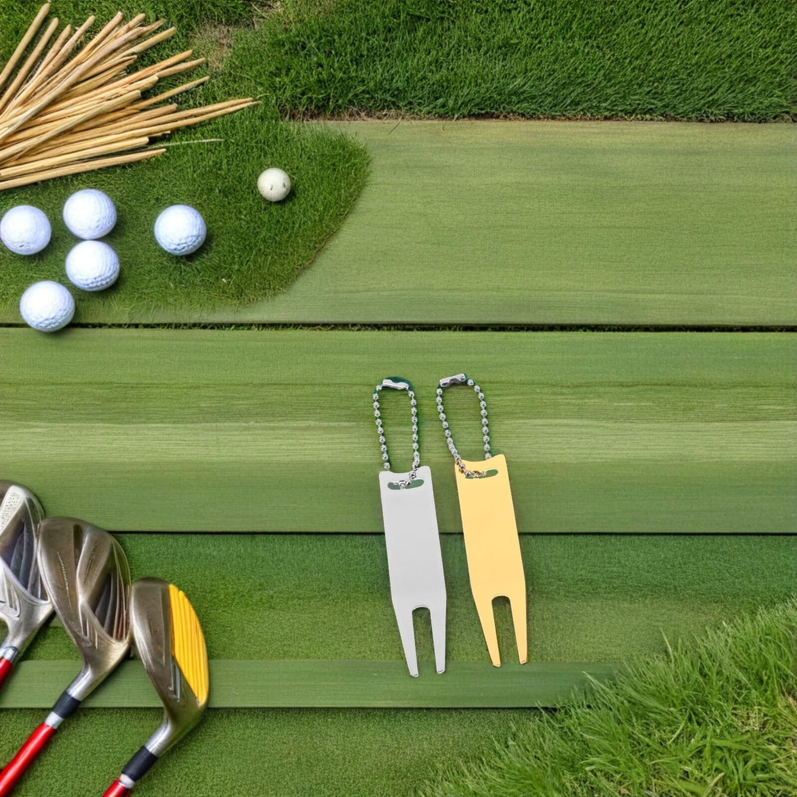 Abaodam 2 Stück Teiliges Golf Divot Tool mit Ballmarker Tragbare Metall-grünreparaturgabel in Silber und Gold Vielseitiges Golfzubehör für Pitchmarkenreparatur und Putt-ausrichtung