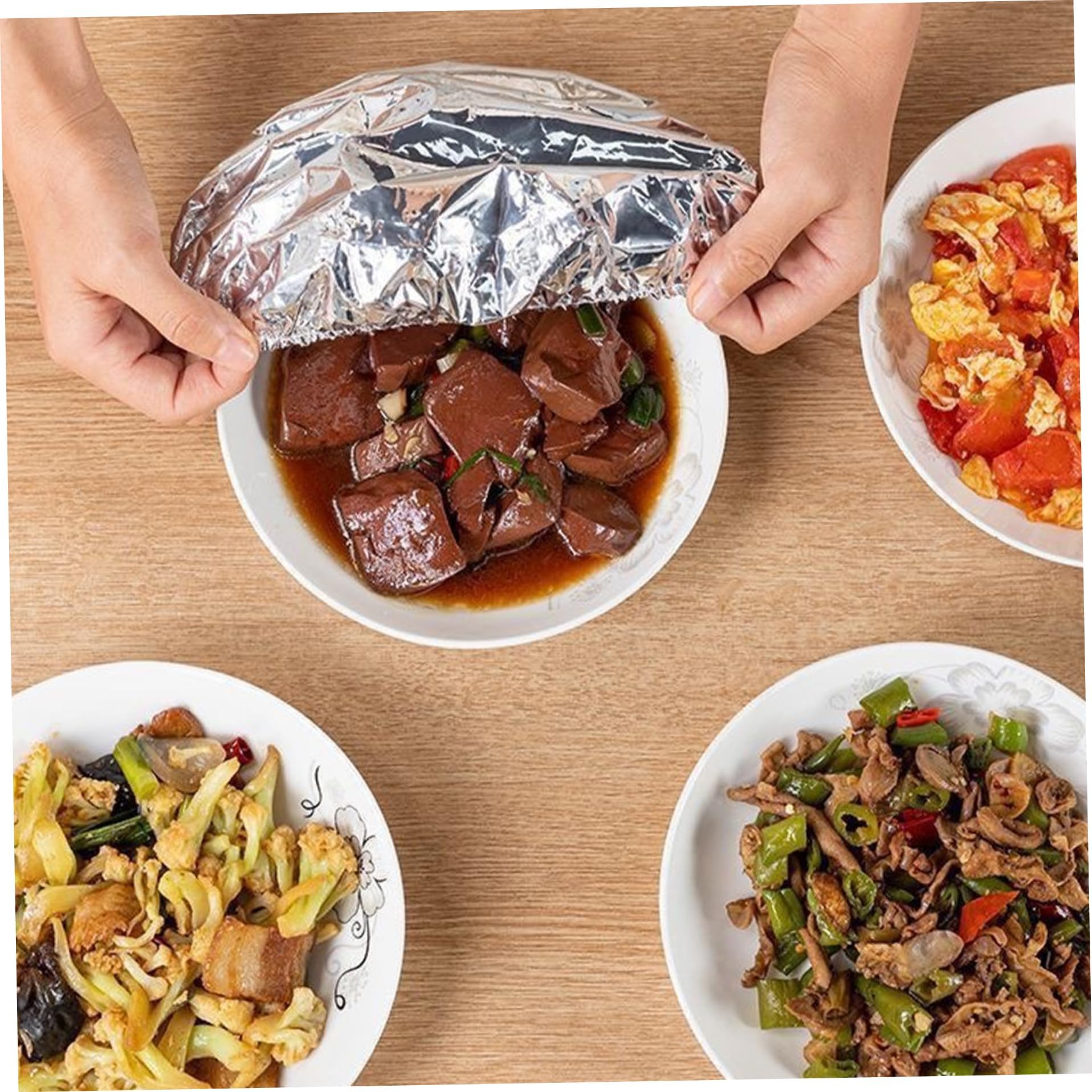 Coperture per alimenti, 100 pezzi, riutilizzabili, in pellicola di alluminio, isolate per mantenere fresco il cibo da asporto, casa, barbecue e forno a microonde