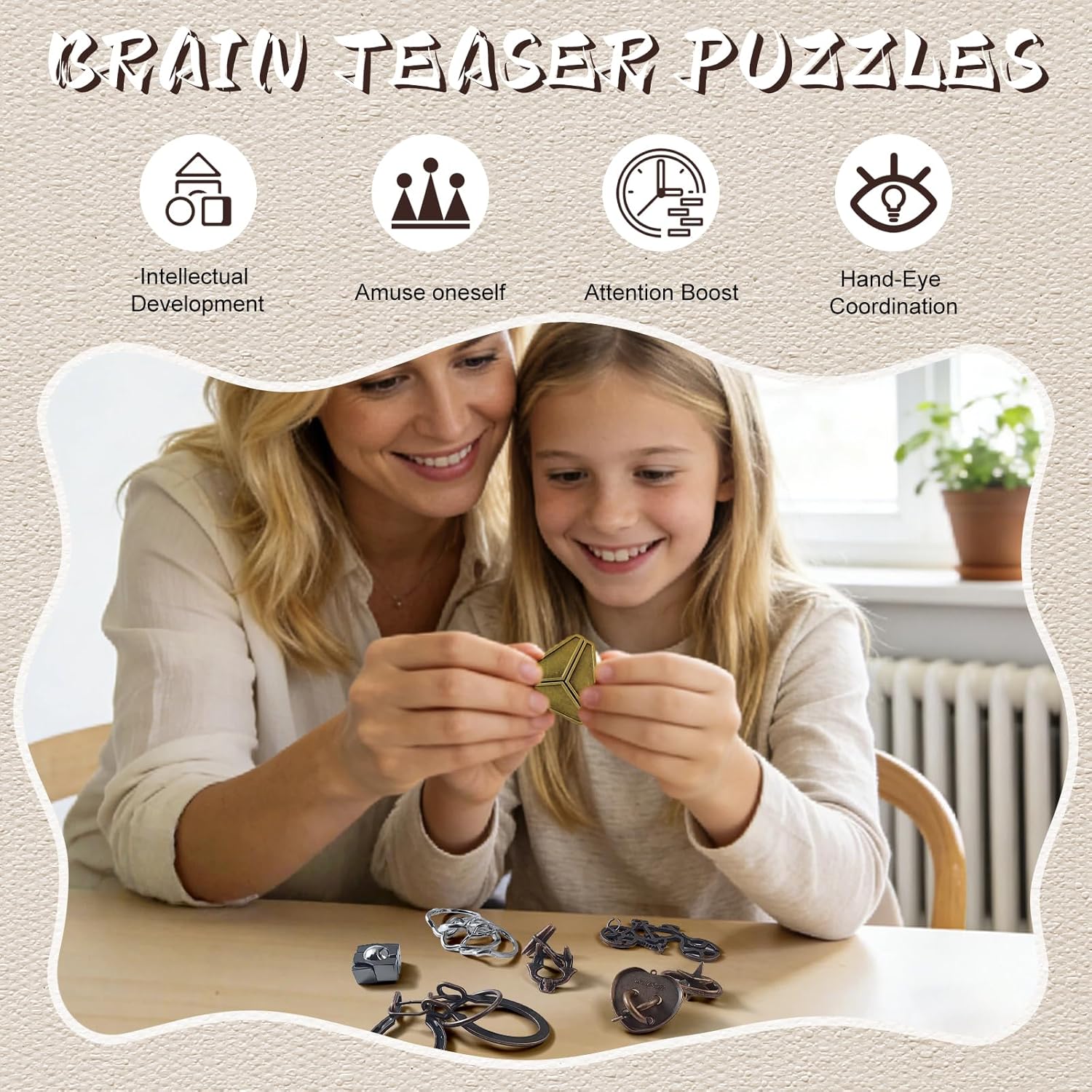 VolksRose 15pcs Brain Teaser Puzzles, Metal Wire Puzzles Set, Mind Smart Game IQ Challenge Puzzle Games, Educational IQ Test Unlock Interlocking Toy Lock Puzzles Gift for Adults Teenagers