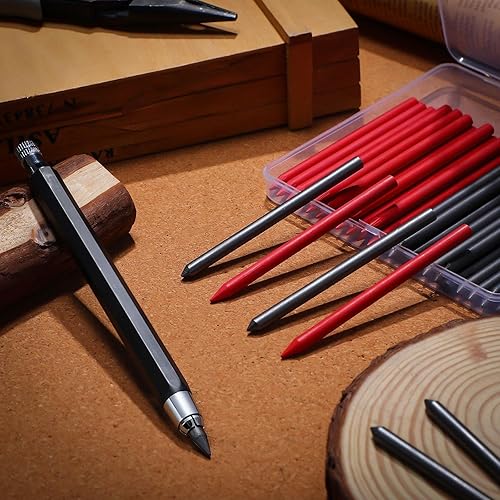 Miniatura 7 de 36 recambios de lápiz mecánico de 0.23 pulgadas y lápiz mecánico de 0.23 pulgadas, repuesto de lápiz de boceto negro y rojo, repuesto de lápiz