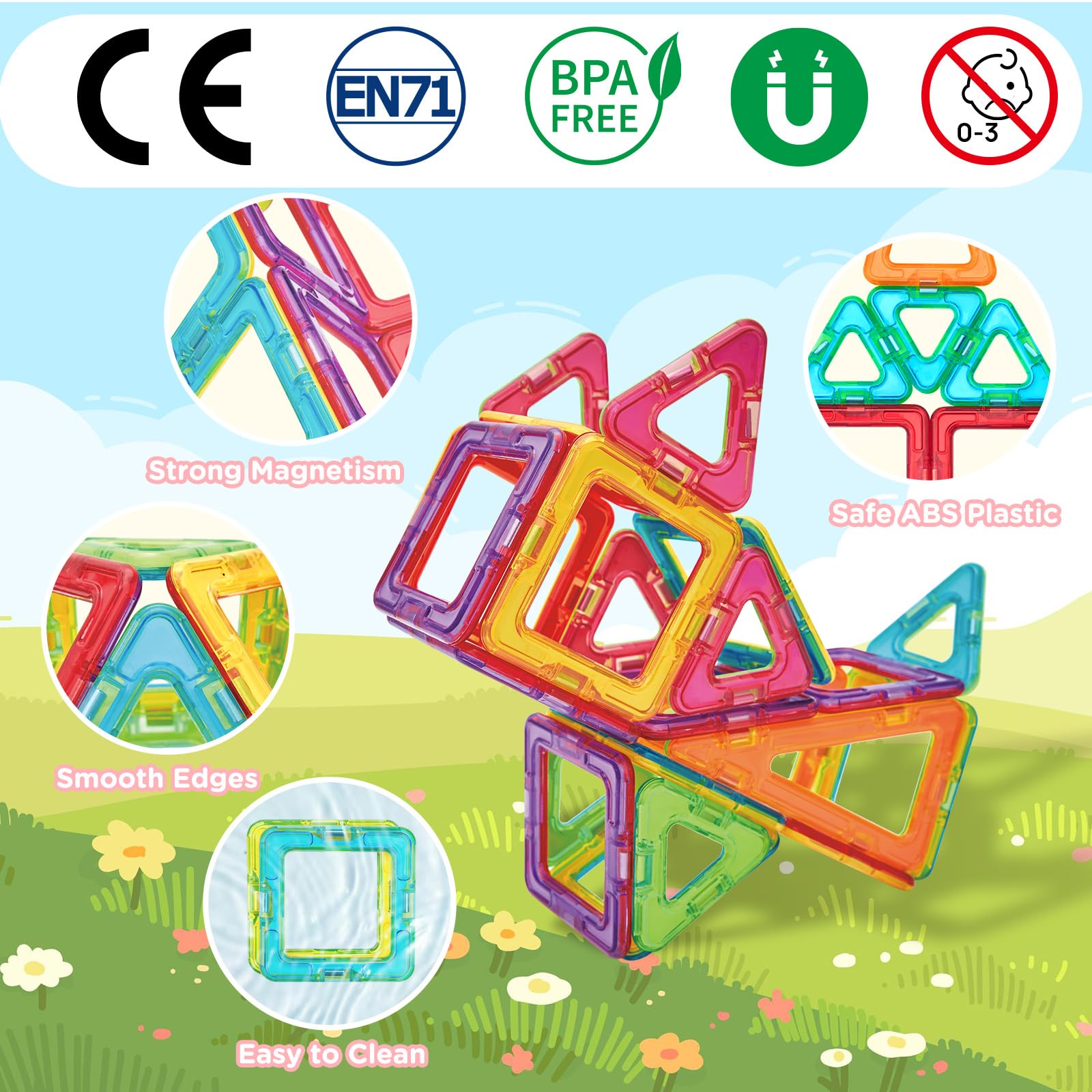 Theefun Costruzioni Magnetiche 42 Pezzi, Costruzioni Magnetiche Bambini Giocattoli Educativi per la Costruzione Tessere Magnetiche Mattoncini Magnetici Ideale per Ragazze e Ragazzi