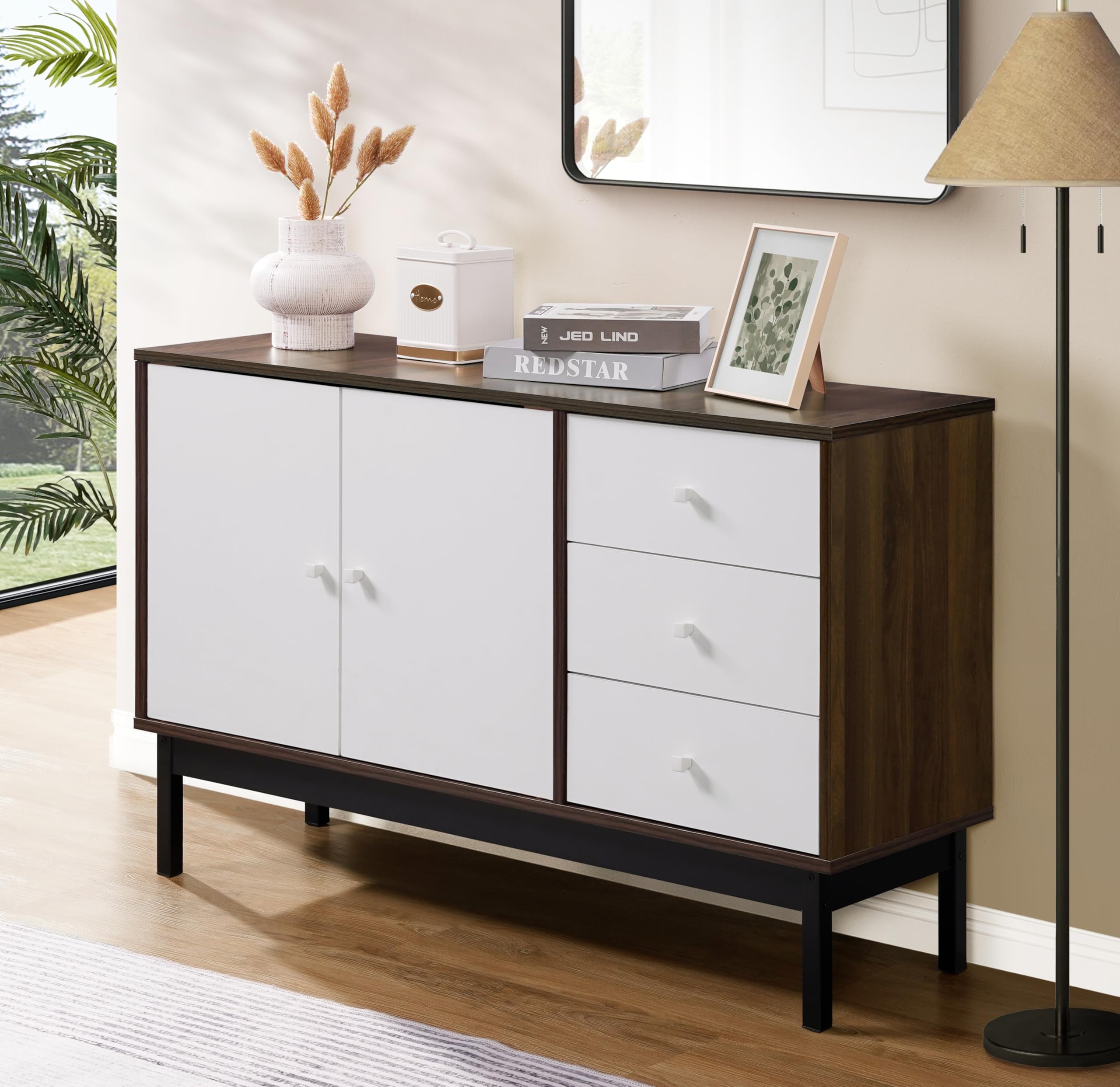 DeckUp Sage Engineered Wood Sideboard/Buffet Counter/Storage Unit (Walnut & White, Matte Finish)-image-29
