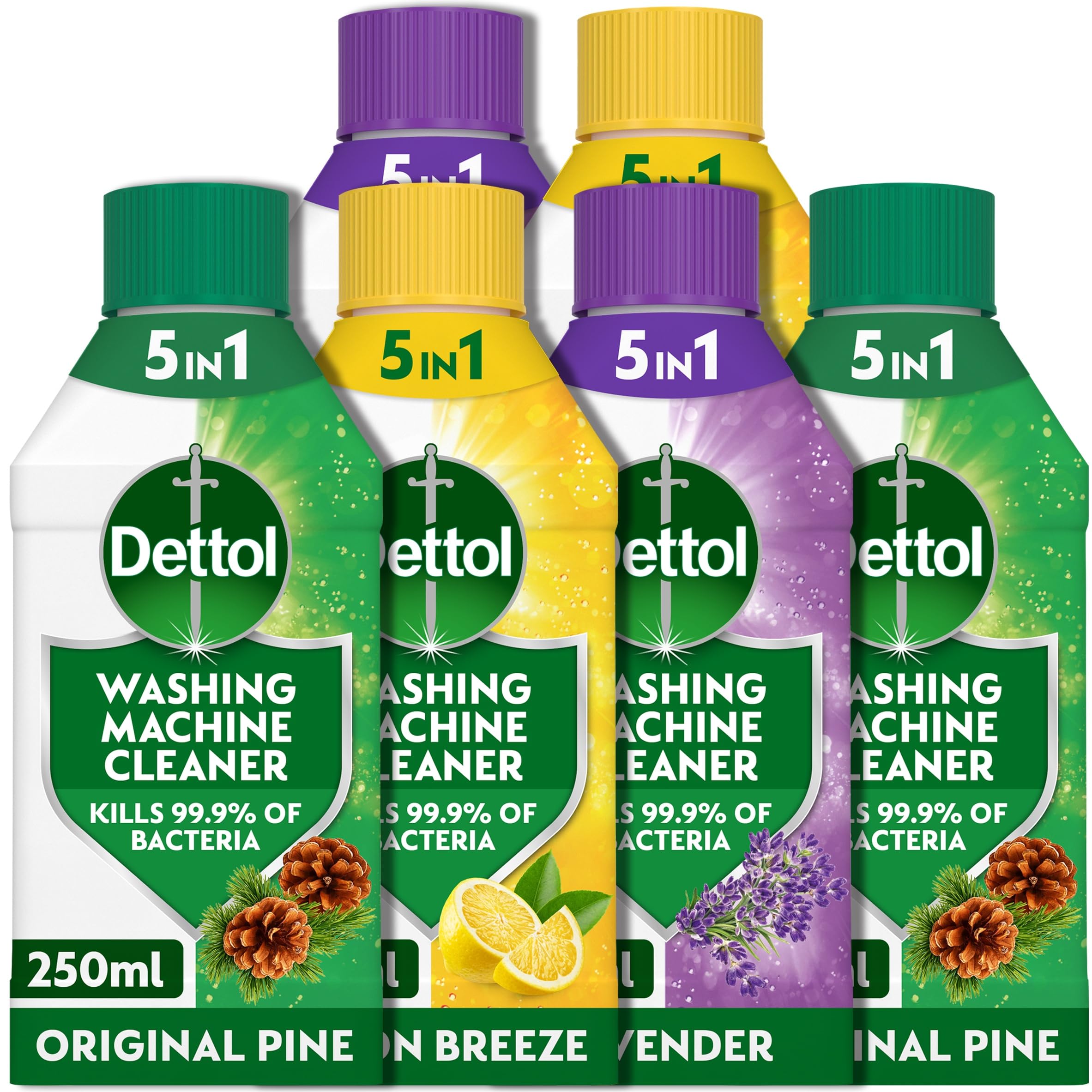 Antibacterial Washing Machine Cleaner Multipack, 250ml X 6 (Original, Lemon, Lavender) - Deep Clean, Fresh Scent, Hygienic Maintenance, Total Six Packs