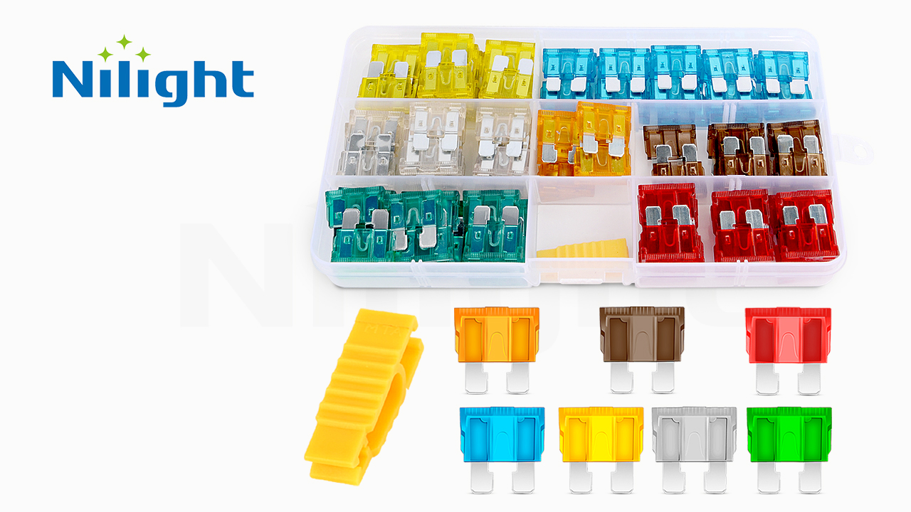 Image of Nilight - 50016R 120 pcs Standard Fuse Assortment kit - 5, 7.5, 10, 15, 20, 25, 30 AMP - Regular APR /ATO (Open) /ATC Blade Fuses for Cars, Trucks, Boats,Automotives,2 Years Warranty