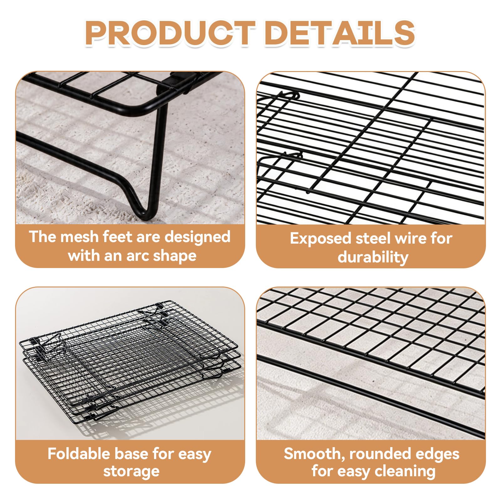 Grille de Refroidissement Empilables en Acier Inoxydable 40x25x4 cm 4 Étages Antiadhésif Cuisson Pâtisserie