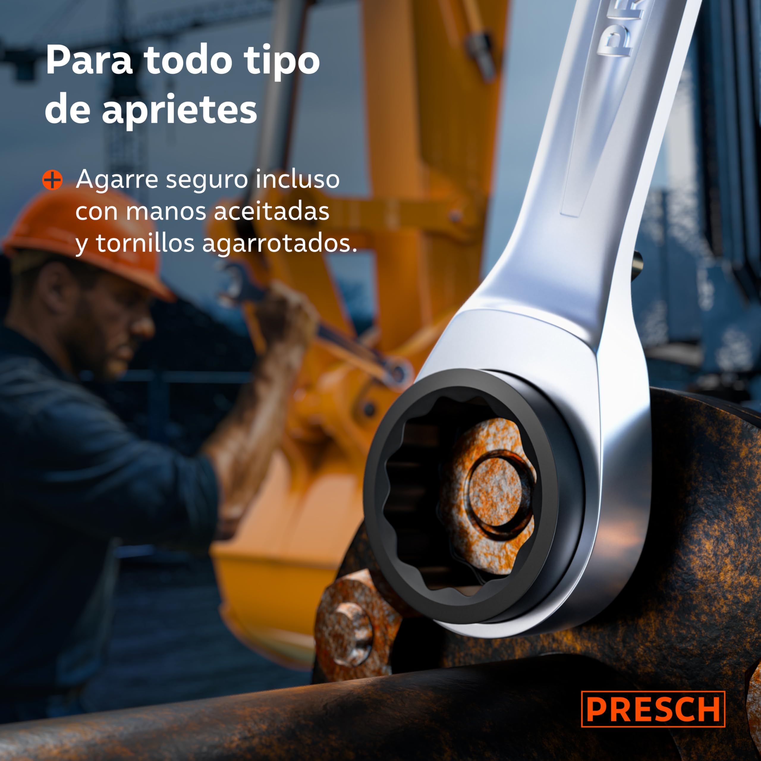 PRESCH Llave carraca doble 4 en 1 (9/11mm y 14/15mm) – Función de reversible – Con 90 dientes y ángulo de retroceso de 4° – 4 tamaños en una sola llave de carraca - Extremadamente resistente