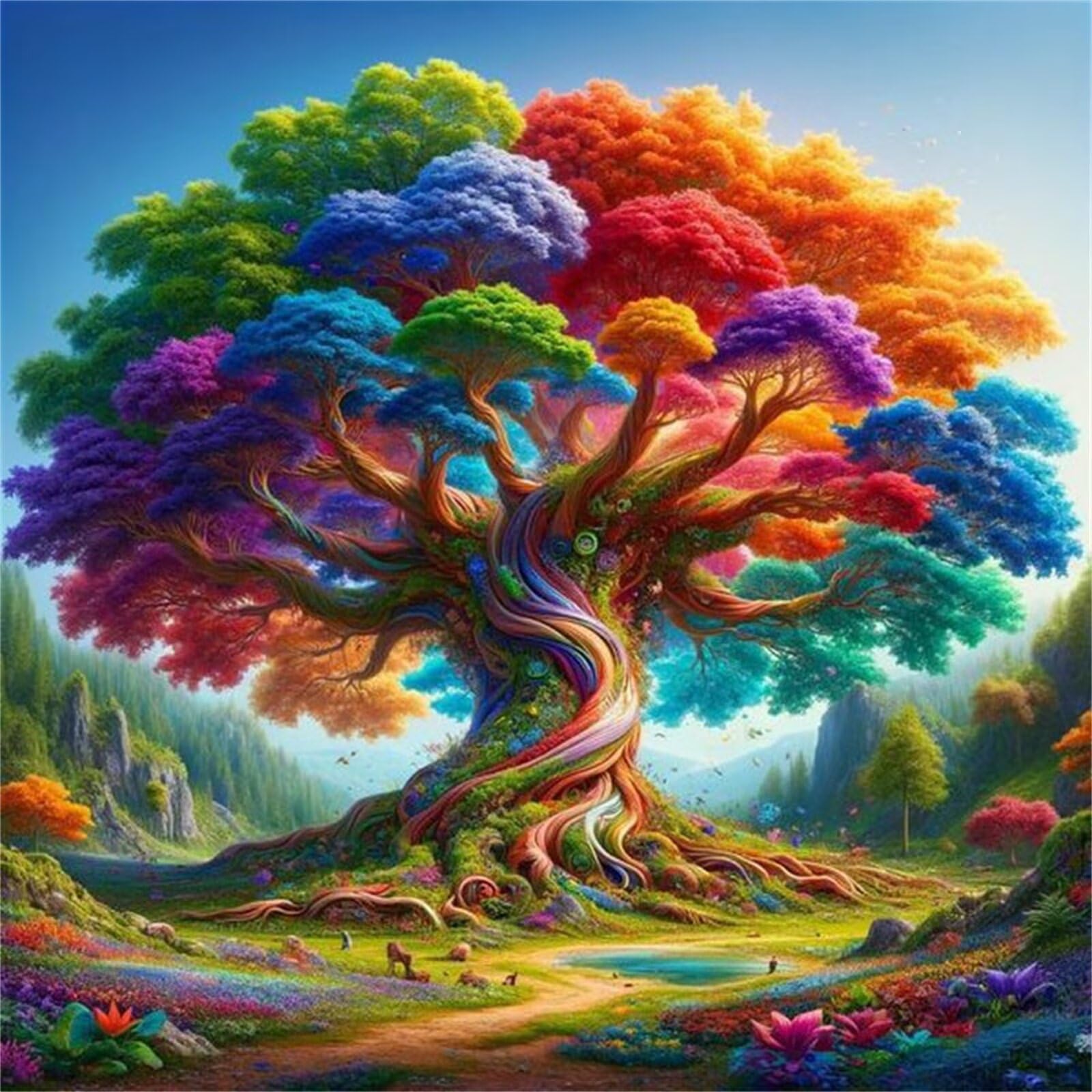Jinmer Bunter Baum Diamond Painting Set,5D DIY Diamant Painting Bilder Full Vierkantbohrer Kristall Stickerei Kreuzstich Kunsthandwerk Home Schlafzimmer Büro Wand Dekoration 105x105cm