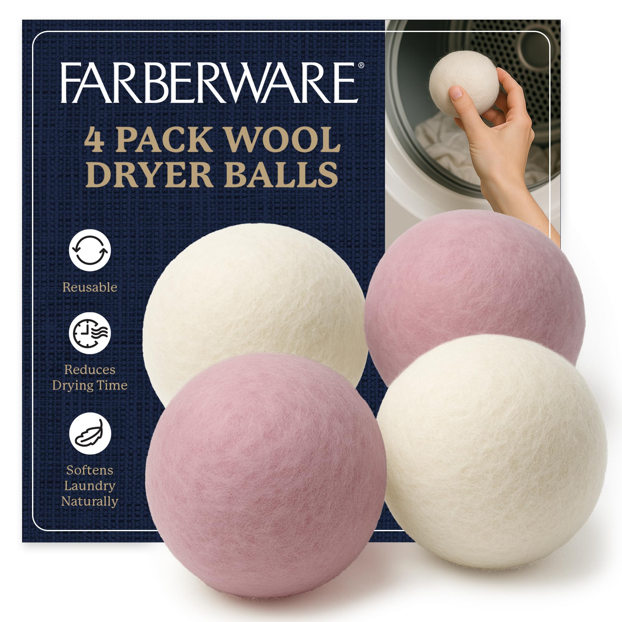 Farberware Wool Dryer Balls, 4-Pack, Reusable