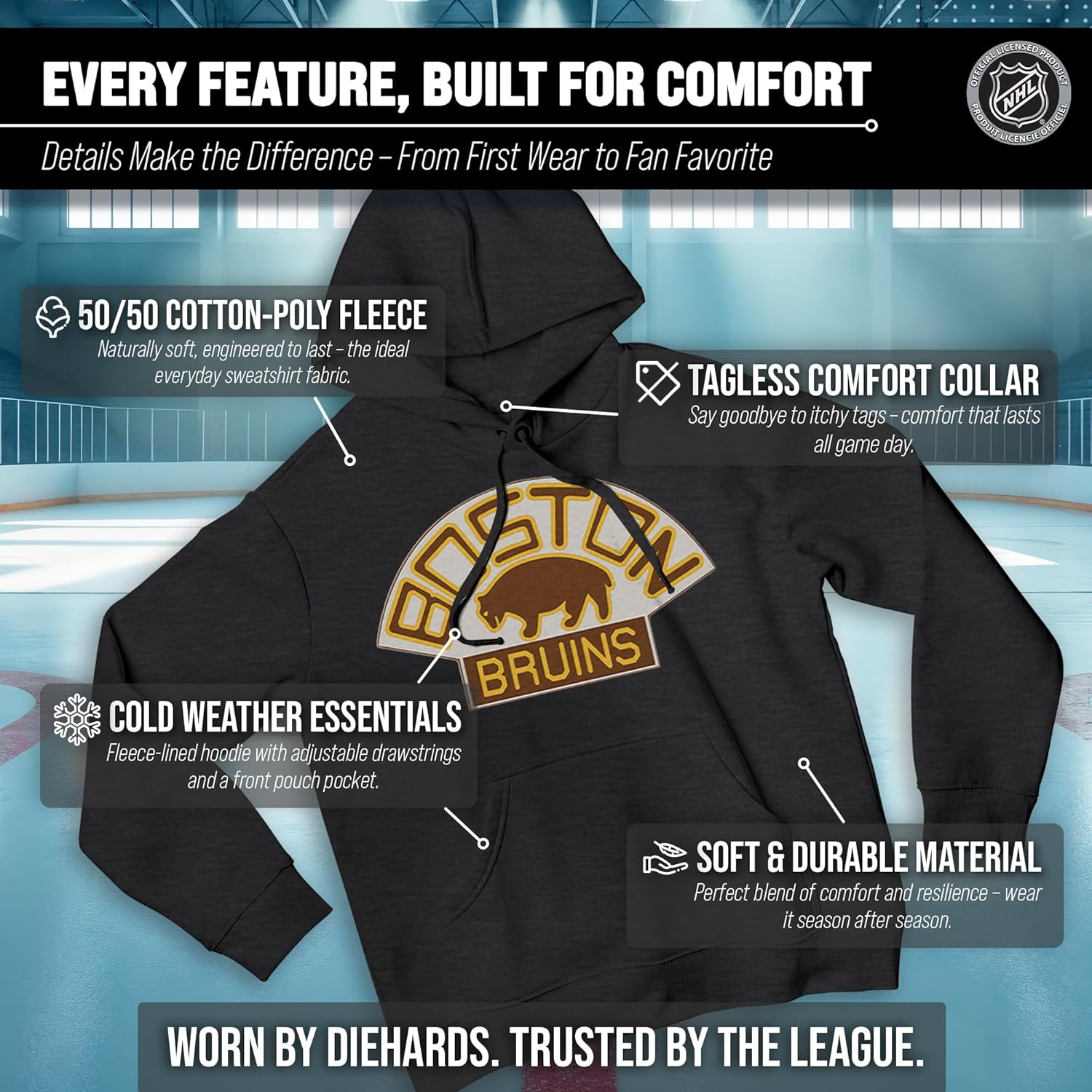 Wright & Ditson Adult NHL Retro Logo Hockey Fleece Hooded Sweatshirt - Soft Unisex Vintage Hoodie - Tag-Less Comfort - Image 3