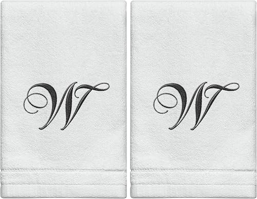 Vista 25 de Toallas con monograma de dedo, regalo personalizado, 11 x 18 pulgadas - Juego de 2 - Toalla bordada negra - Extra absorbente 100% algodón - Acabado