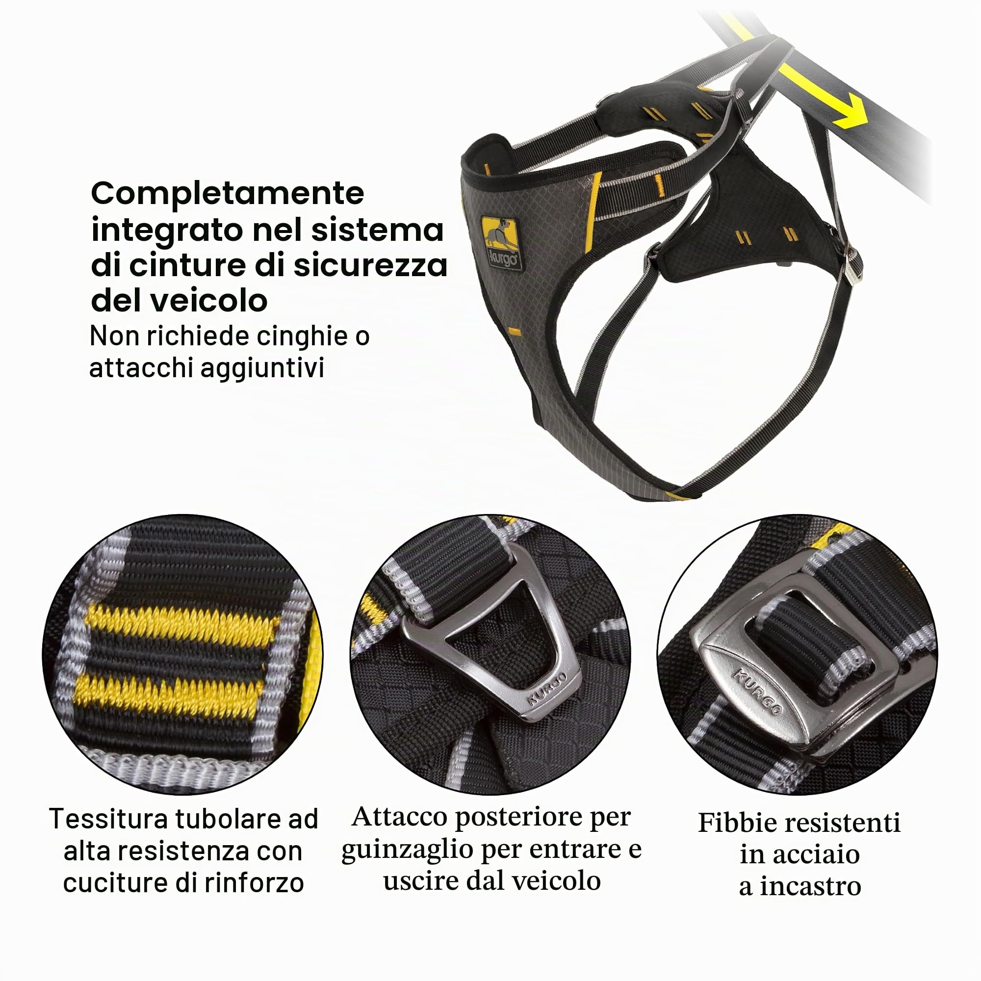 Kurgo Pettorina auto per cani Impact, crash test, pettorina di sicurezza per cintura auto, fino a 49 kg, per cani piccoli, medi e grandi, nero/antracite, Small