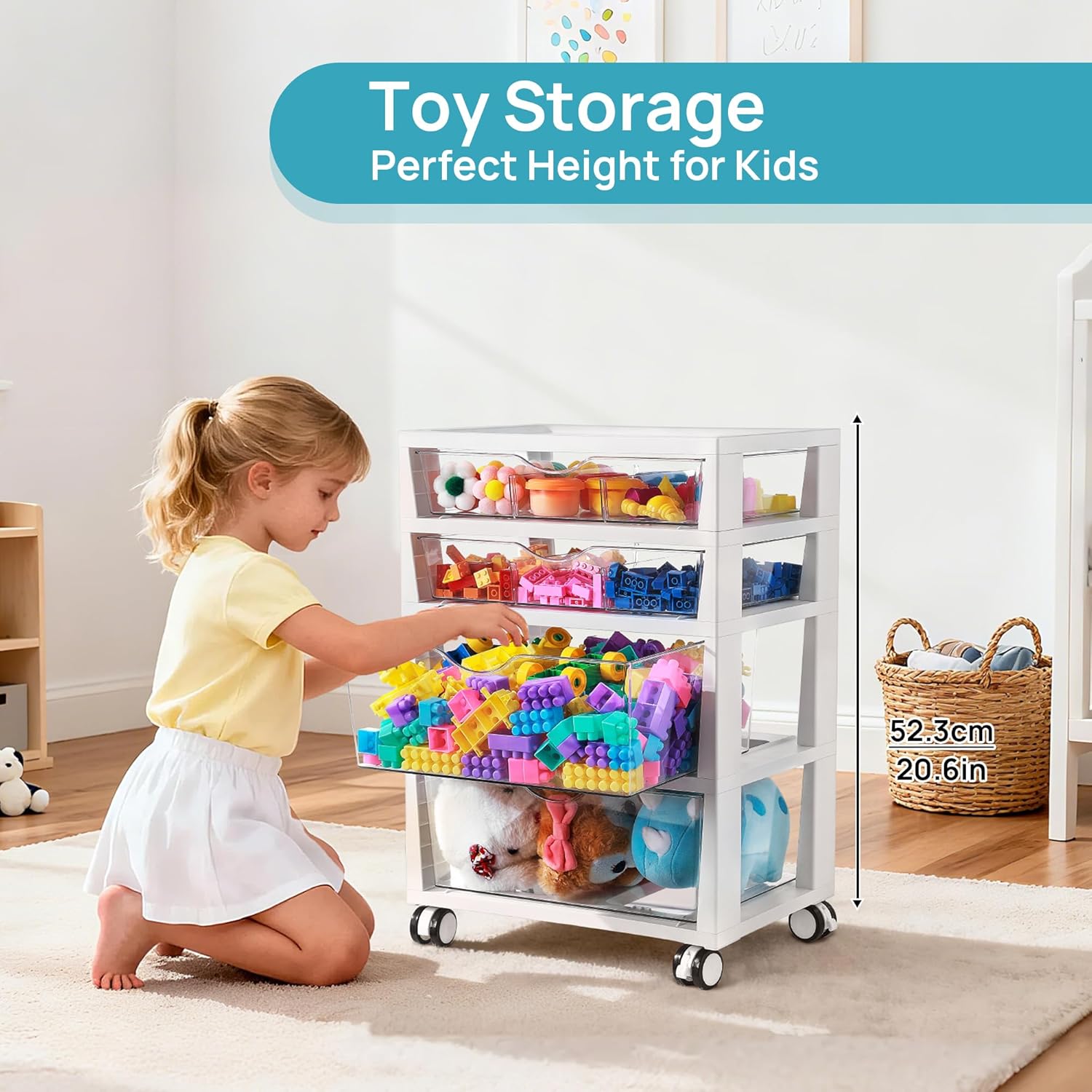 Vtopmart Plastic Drawer Storage Rolling Cart with Wheels, 4-Tier Drawer Organizer for Art Crafts Supplies, Home Office Supplies, Toys, Under Desk Storage for Office, Craft Room, Bedroom, Classroom - Image 5