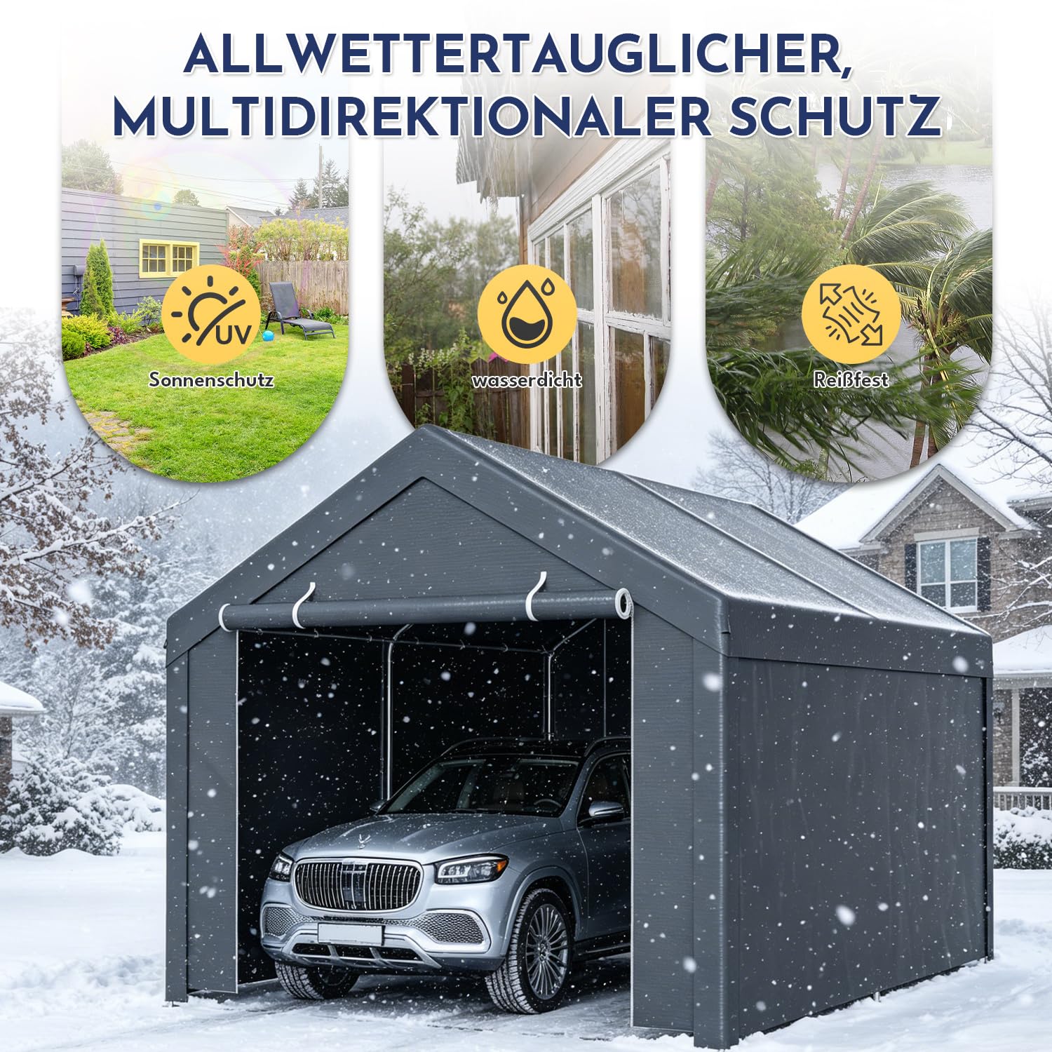 Tenda per garage impermeabile 3x4 m con pareti laterali rimovibili struttura tubolare in acciaio