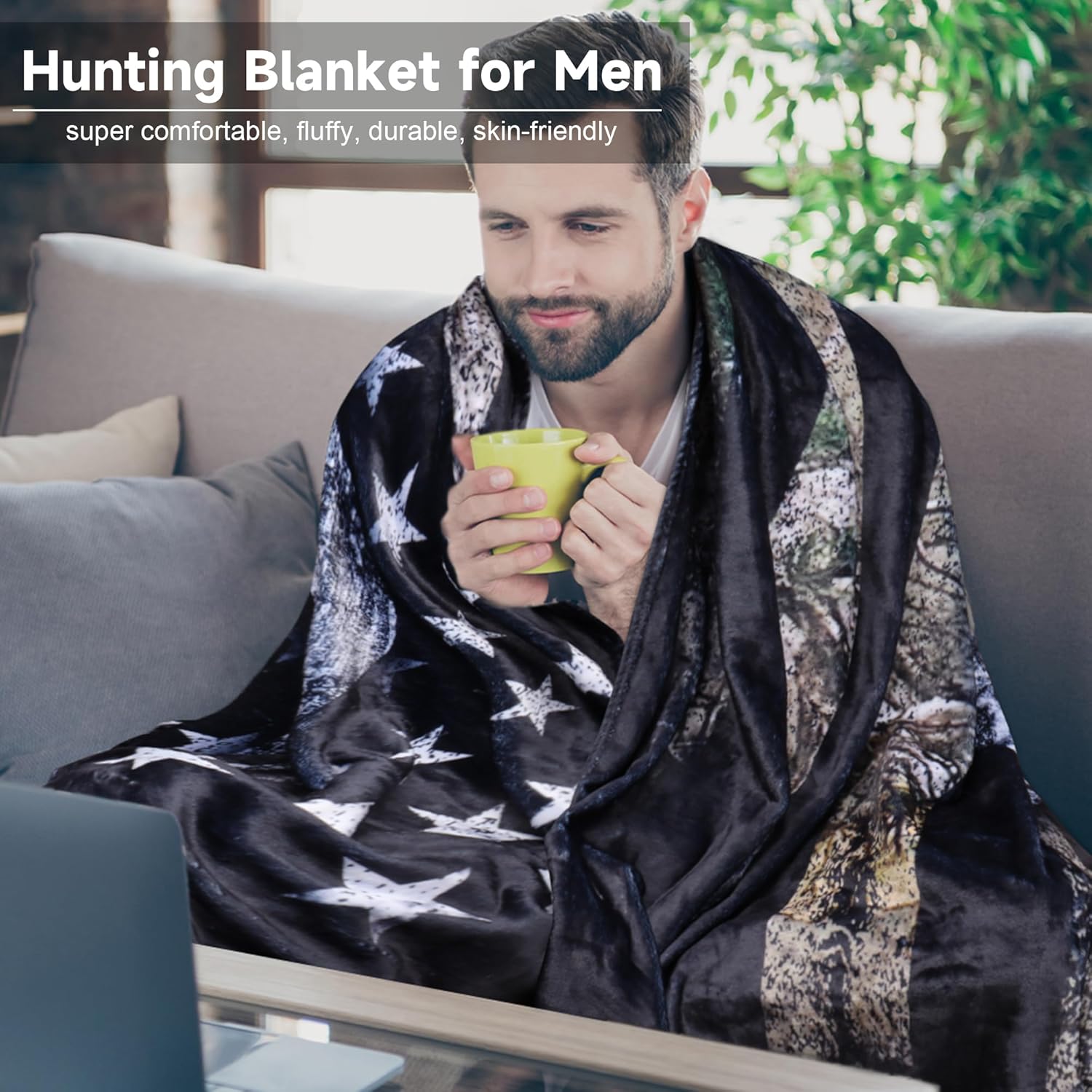 Men Camo Deer Blanket, Hunting Blanket Deer Hunting Gifts for Men,Camouflage USA Flag Flannel Fleece Throw for Room Bed Sofa 60"x 80" - Image 2