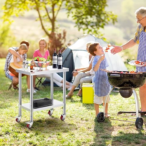 Miniatura 91 de Vevor Mophorn - Mesa de trabajo de acero inoxidable de 36 x 24 pulgadas con 4 ruedas, ruedas resistentes, mesa de trabajo para preparación