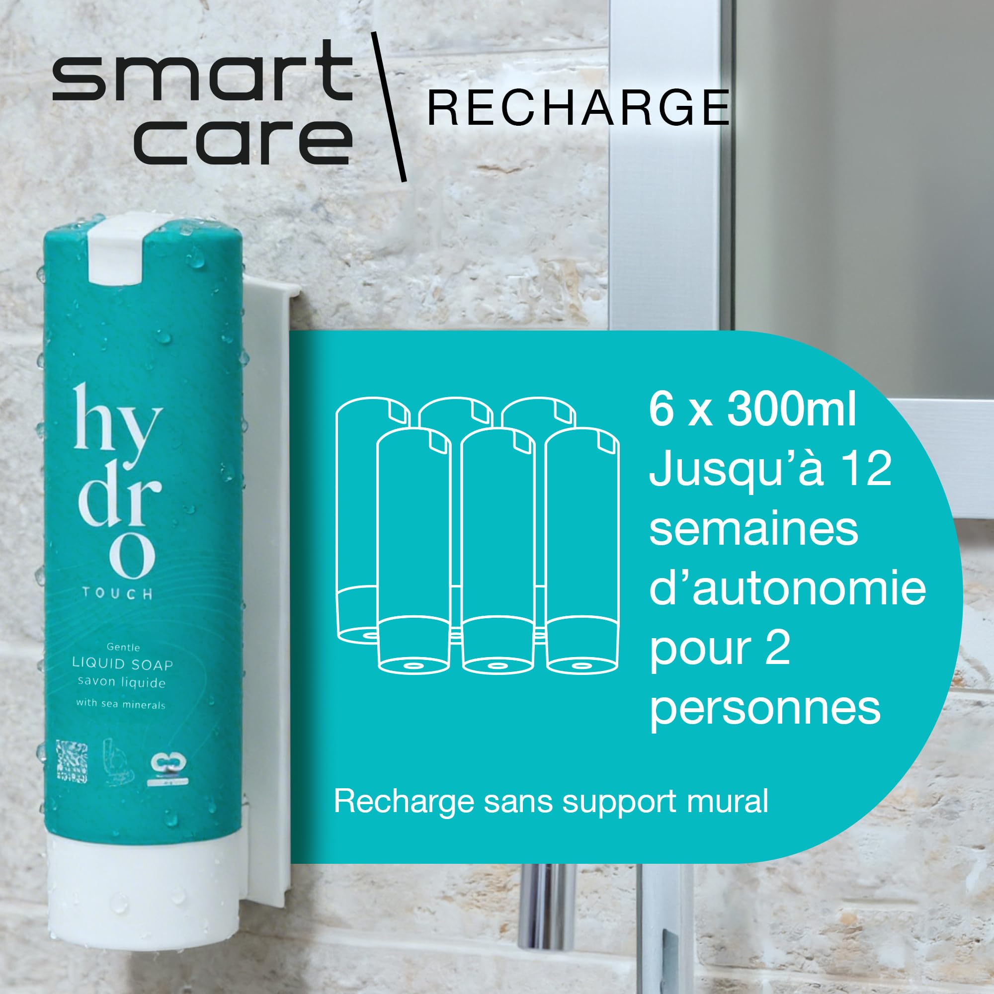 ADA Cosmetics Savon Liquide Mains – Lot de 6 x 300 ML Vegan, Doux et revitalisant aux minéraux Marins et extrait d’algues - Compatible avec Support Mural SmartCare