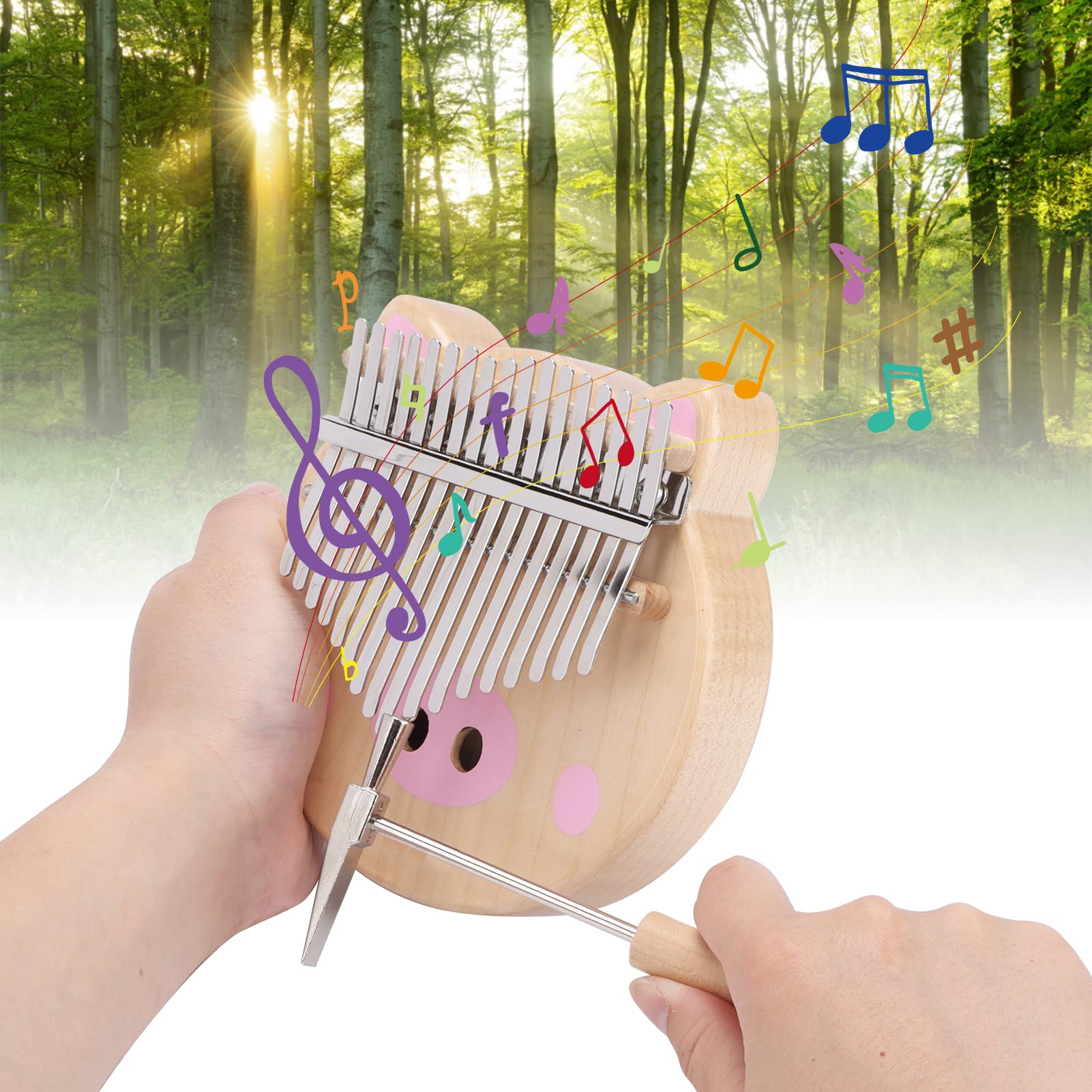 Thumb Piano Strumento musicale portatile per pianoforte a dito con design a maiale rosa Legno di acero M5 per bambini Principianti Imparare a suonare musica a casa Viaggi
